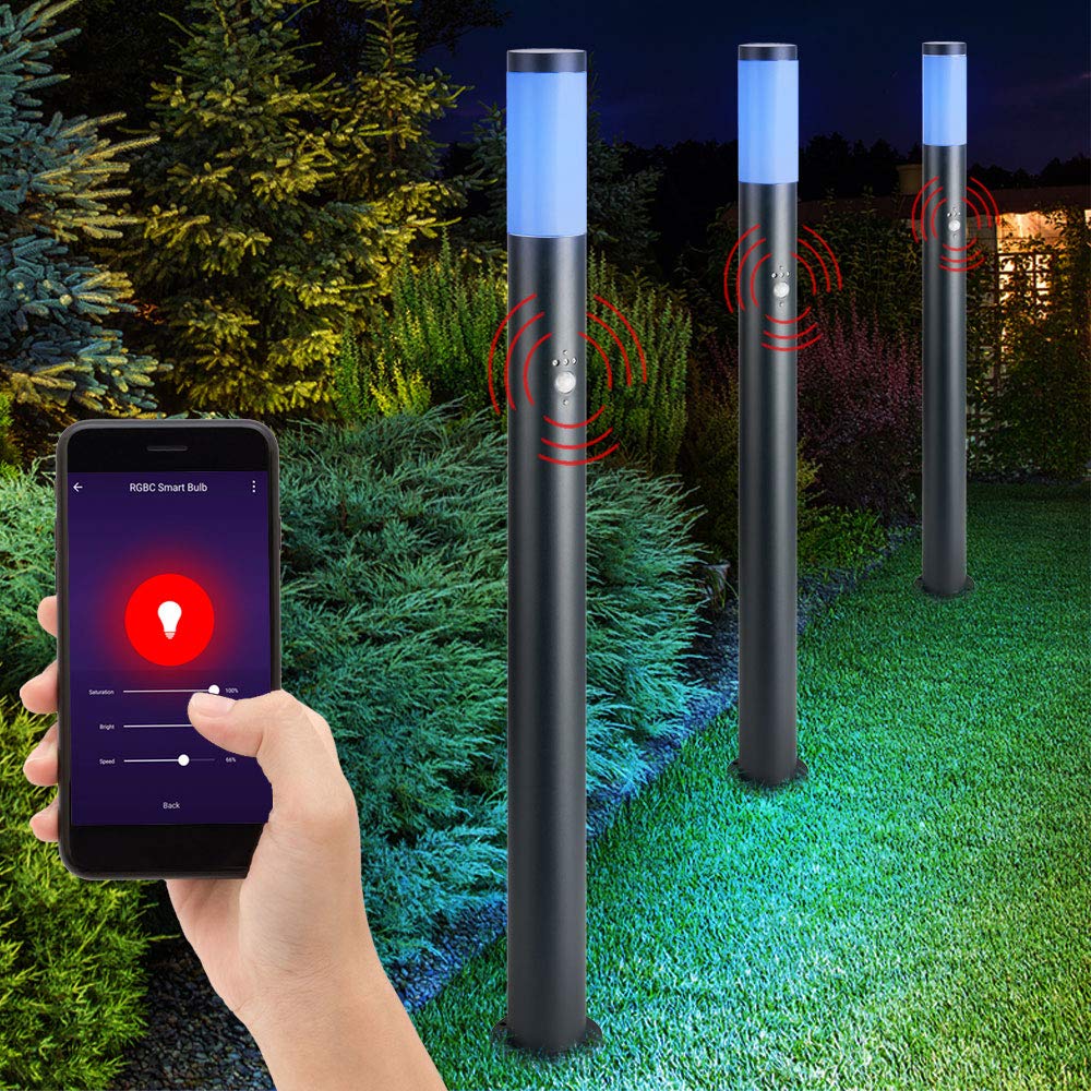 Smart Home Außen Steh Lampe Bewegungsmelder Garten Leuchte Dimmer steuerbar per App Sprache im Set inkl. RGB LED Leuchtmittel