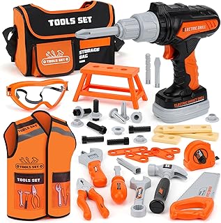 Vanplay Children's Tool Box with Electric Drill, 43-Piece Toy Tool with Tool Bag & Vest, Role Play Toy from 3 4 5 6 Years Boys & Girls