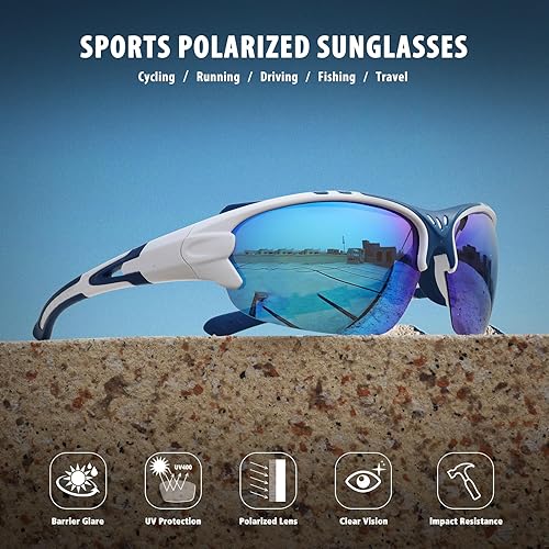 Miniatura 5 de Gafas de sol polarizadas deportivas para hombres y mujeres, para pesca al aire libre, béisbol, ciclismo, ciclismo, protección UV400, Marco blanco