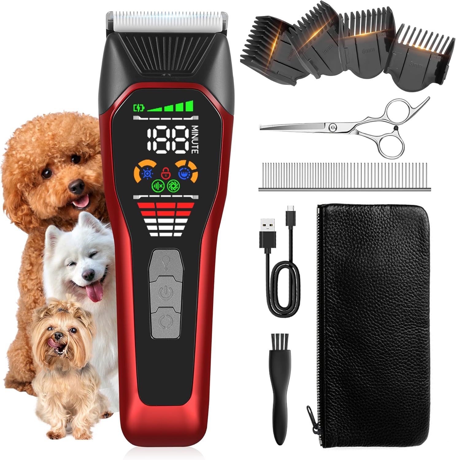 TS066 Professional Cordless Dog & Cat Clippers – Wide Blade Low Noise Pet Hair Trimmer for Thick & Long Coats, Quiet Grooming Kit for Large Breed Dogs & Cats with 180min Battery Life
