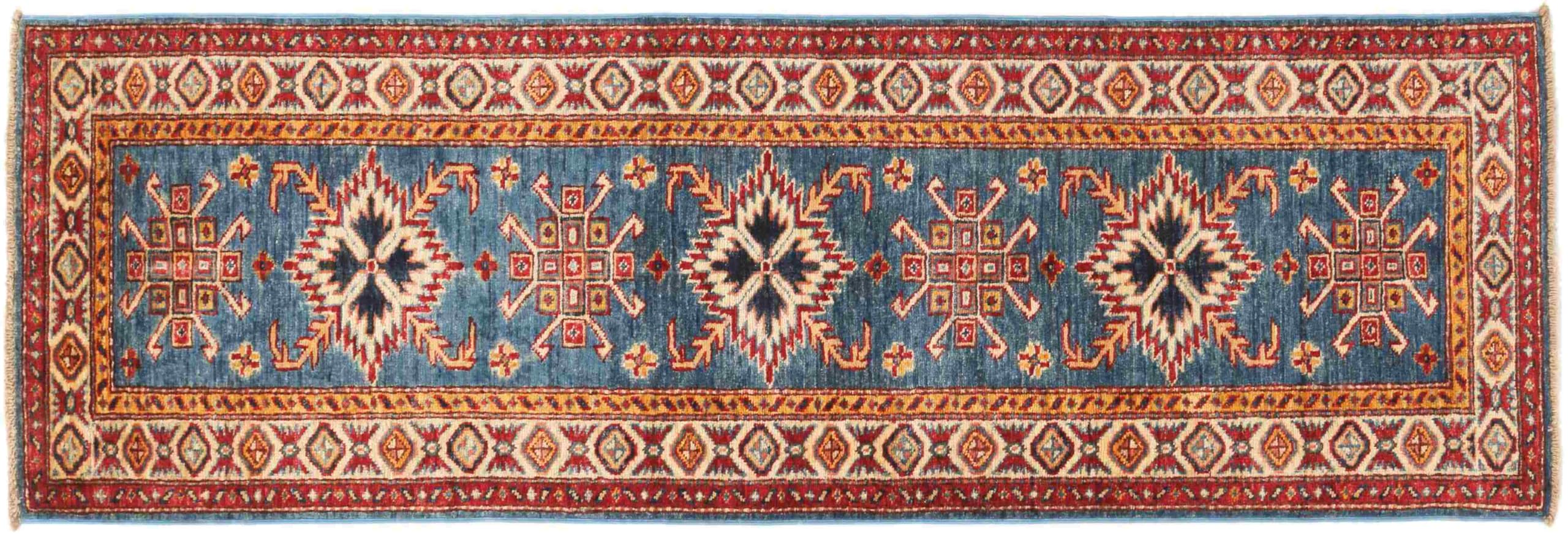 Tapis Kazak fin tissé main 60x180cm, l'excellence de l'art oriental bleu