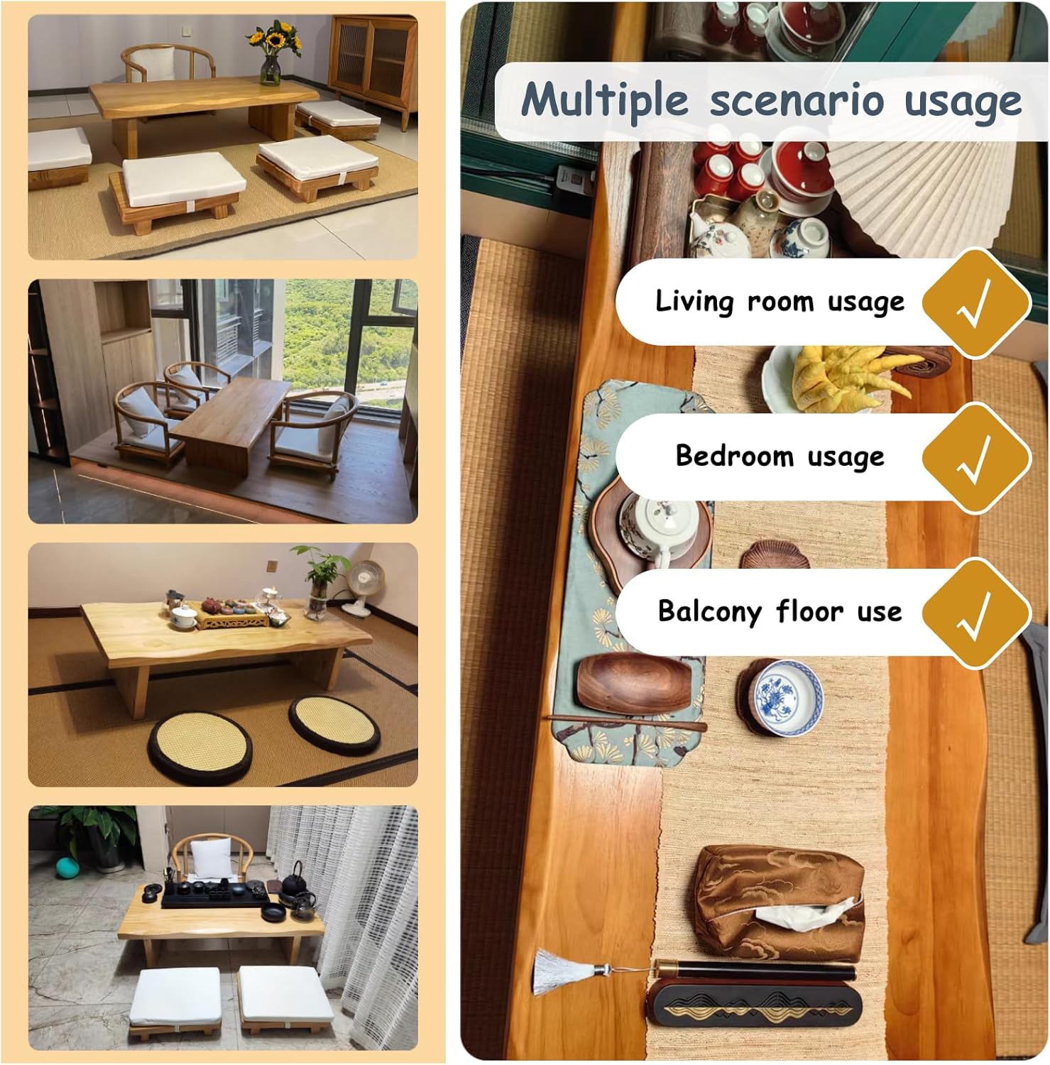 Japanese Style 120CM Coffee Tables for Living Room Dining Room Portable Low Picnic Table for Tea Ceremony and Meditation