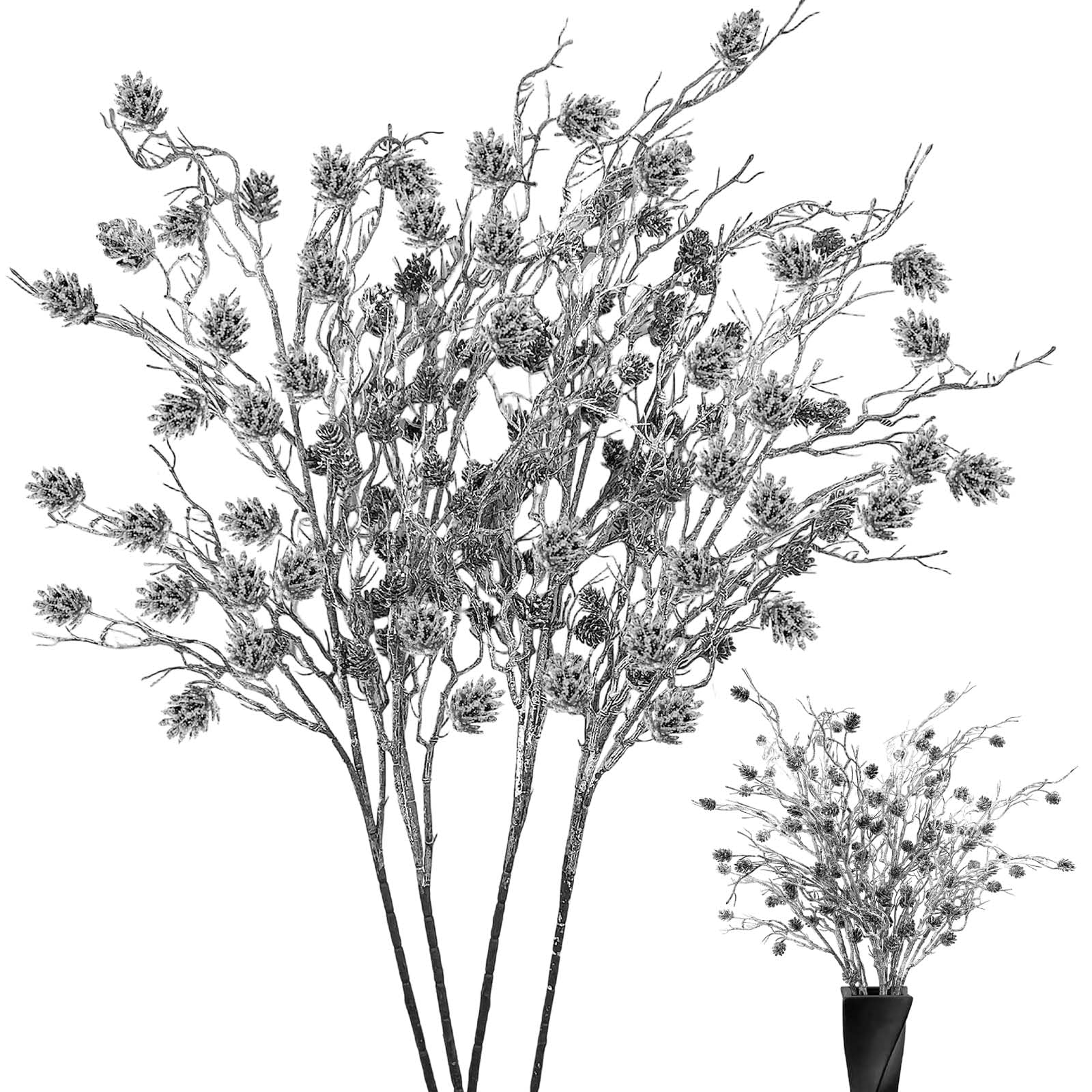 Branches de pin artificiels givrés 78 cm Daily Treasures pour vase et sapin de Noël