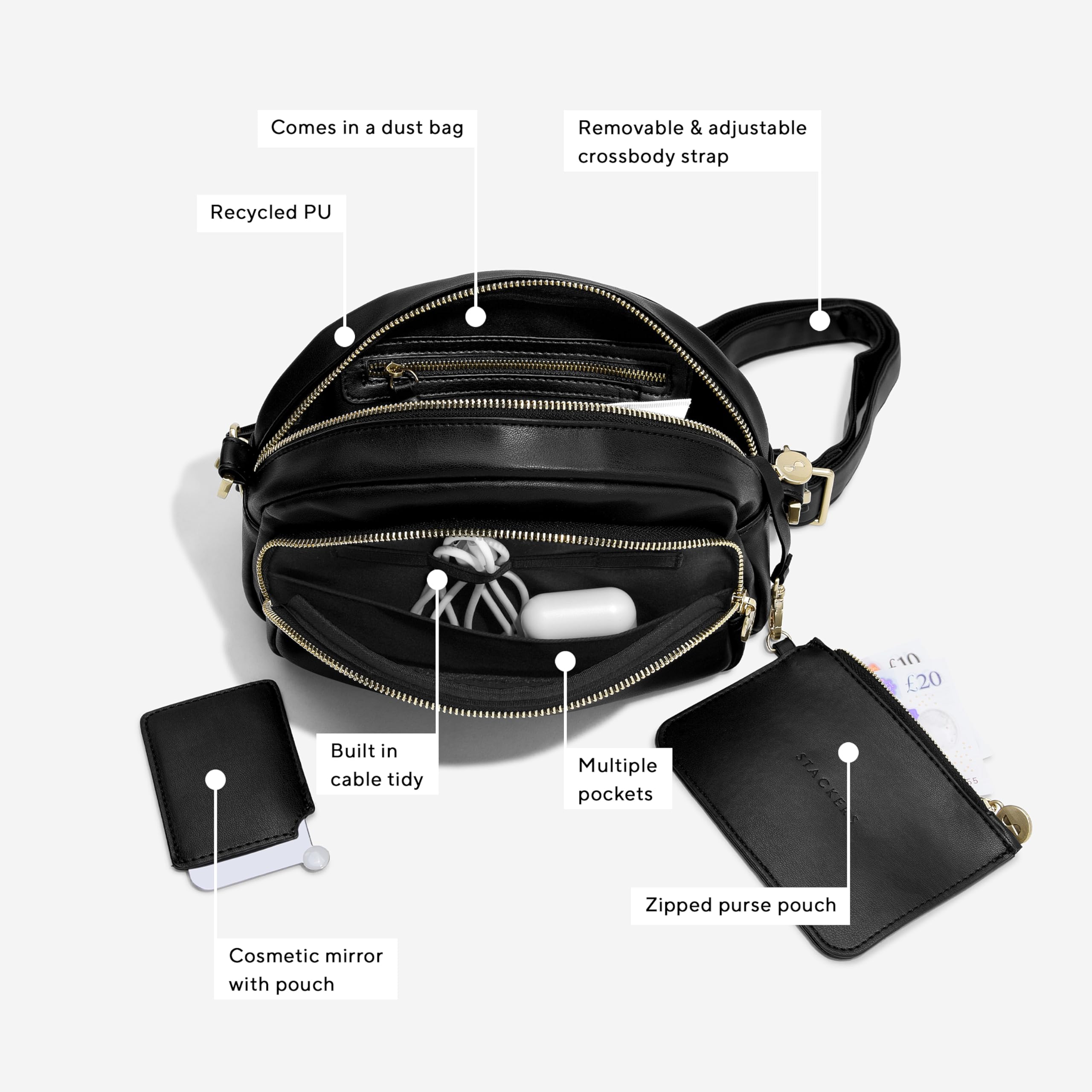 Stackers Black Cross Body Bag - Image 3