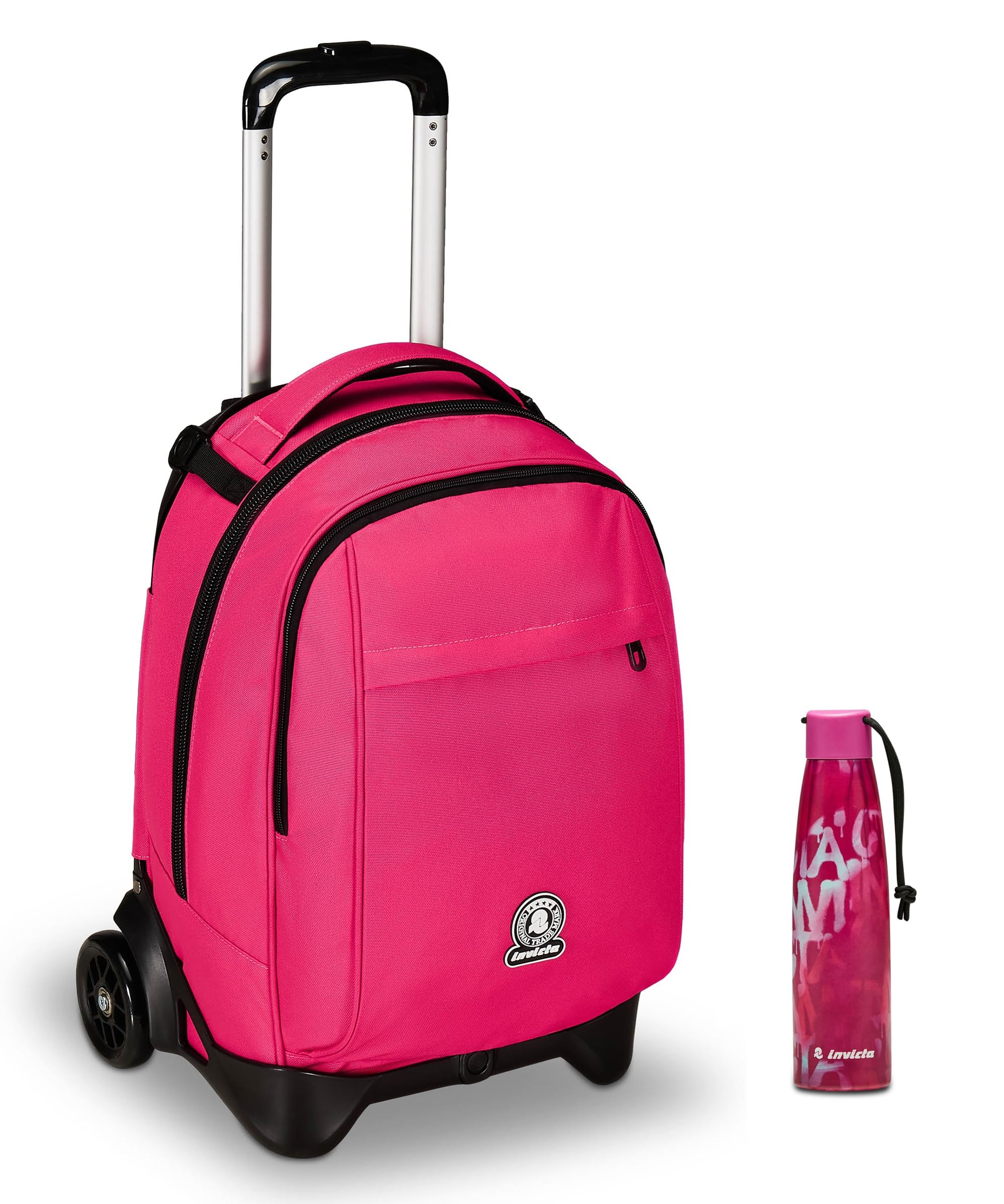 Invicta Trolley Scuola New Tech Solid Rosa, 3 in 1, Zaino con Carrello Sganciabile, Multi Tasche, Maxi Capacità, Ragazzi