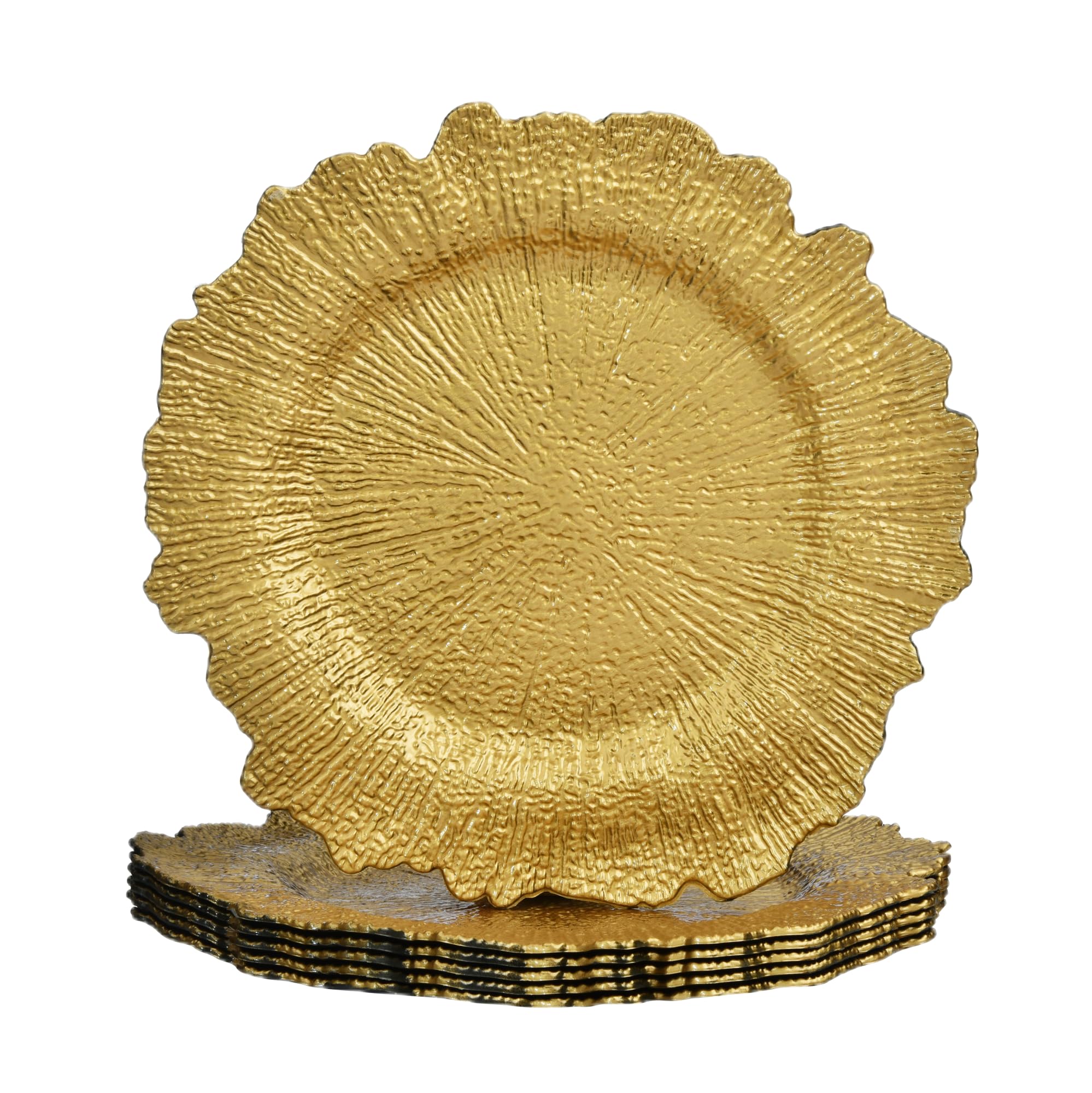 ALINK Gold Platzteller, Riffteller, Ladegerät für Speiseteller, 33 cm, Kunststoff-Ladegeräte für Hochzeiten, Weihnachten und Partys, 6 Stück-wiederverwendbar