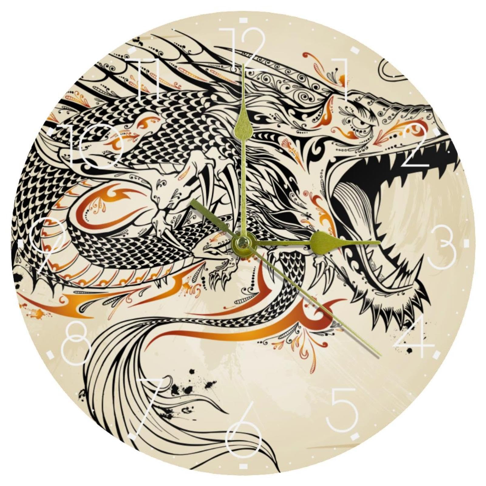 Horloge murale acrylique ronde dragon vintage silencieuse pour bureau