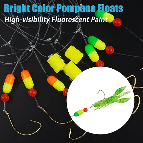 Miniatura 7 de Aparejos de pesca Pompano para pesca de surf, 612 piezas de aparejos de pompano preaparejados, aparejos de pesca de triple caída, aparejos de pesca