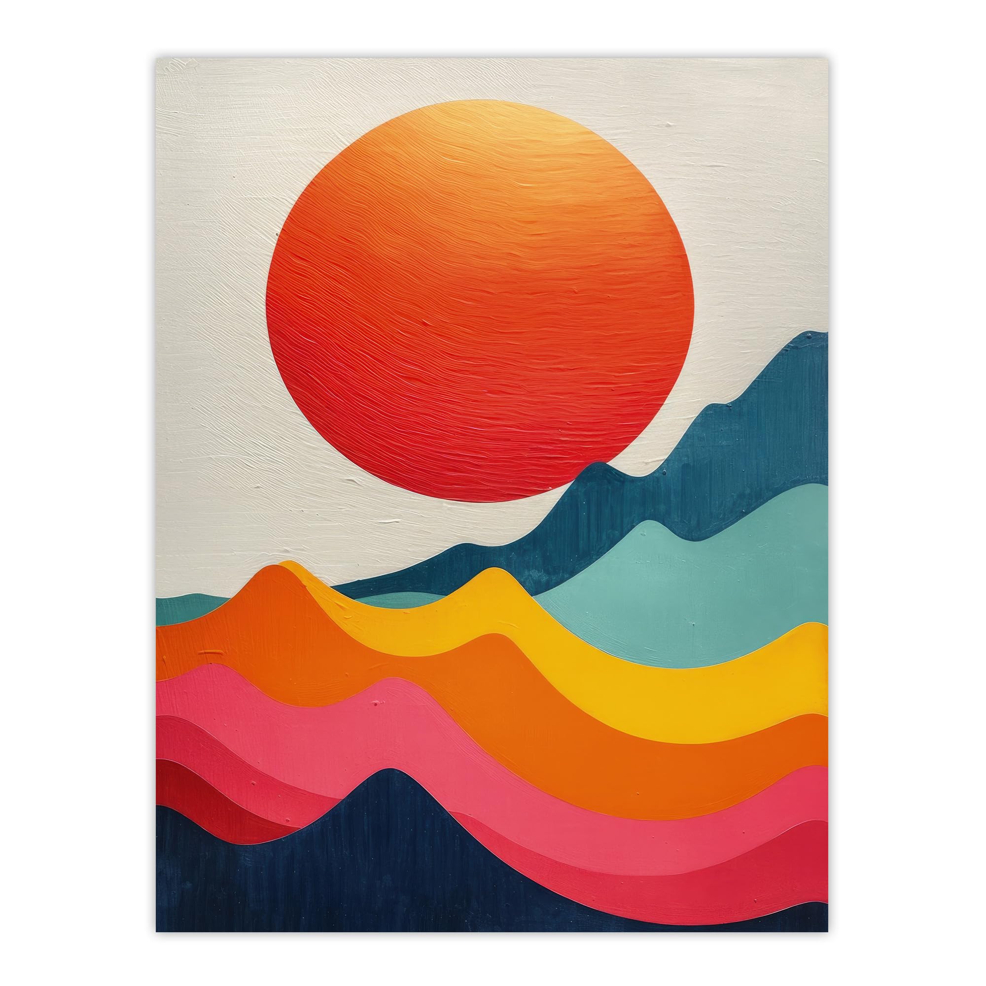 Artery8 Abstract Waves Sunset Sun Vibrant Oil Painting Living Room Bathroom Large Wall Art Poster Print Thick Paper 18X24 Inch
