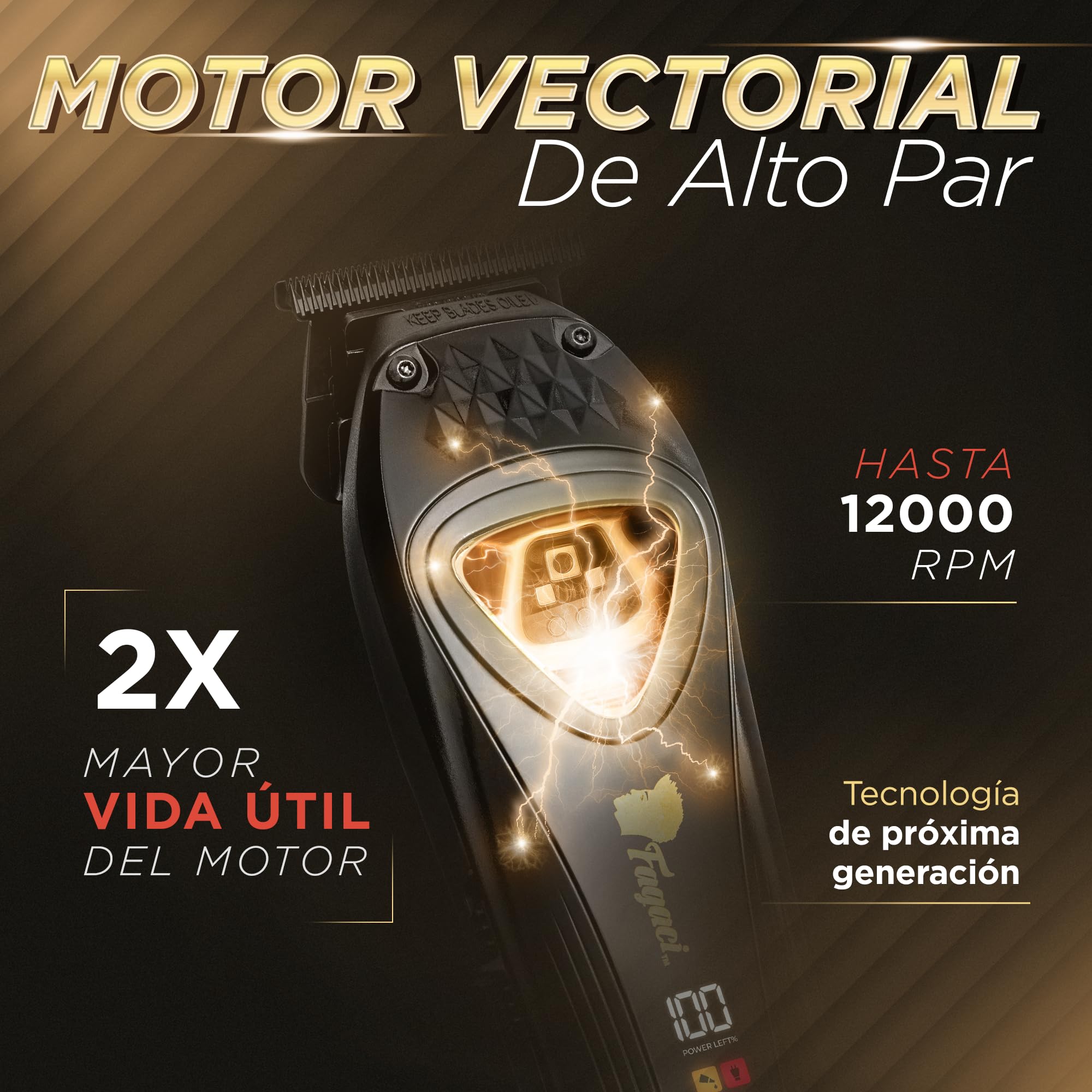 Fagaci Recortadora de Barba Hombre Profesional, Cuchilla DLC Zero Gap | Recortadora inalámbrica zero gap con cuchillas DLC, Motor vectorial de 12.000 RPM, Incluye base de carga y guías