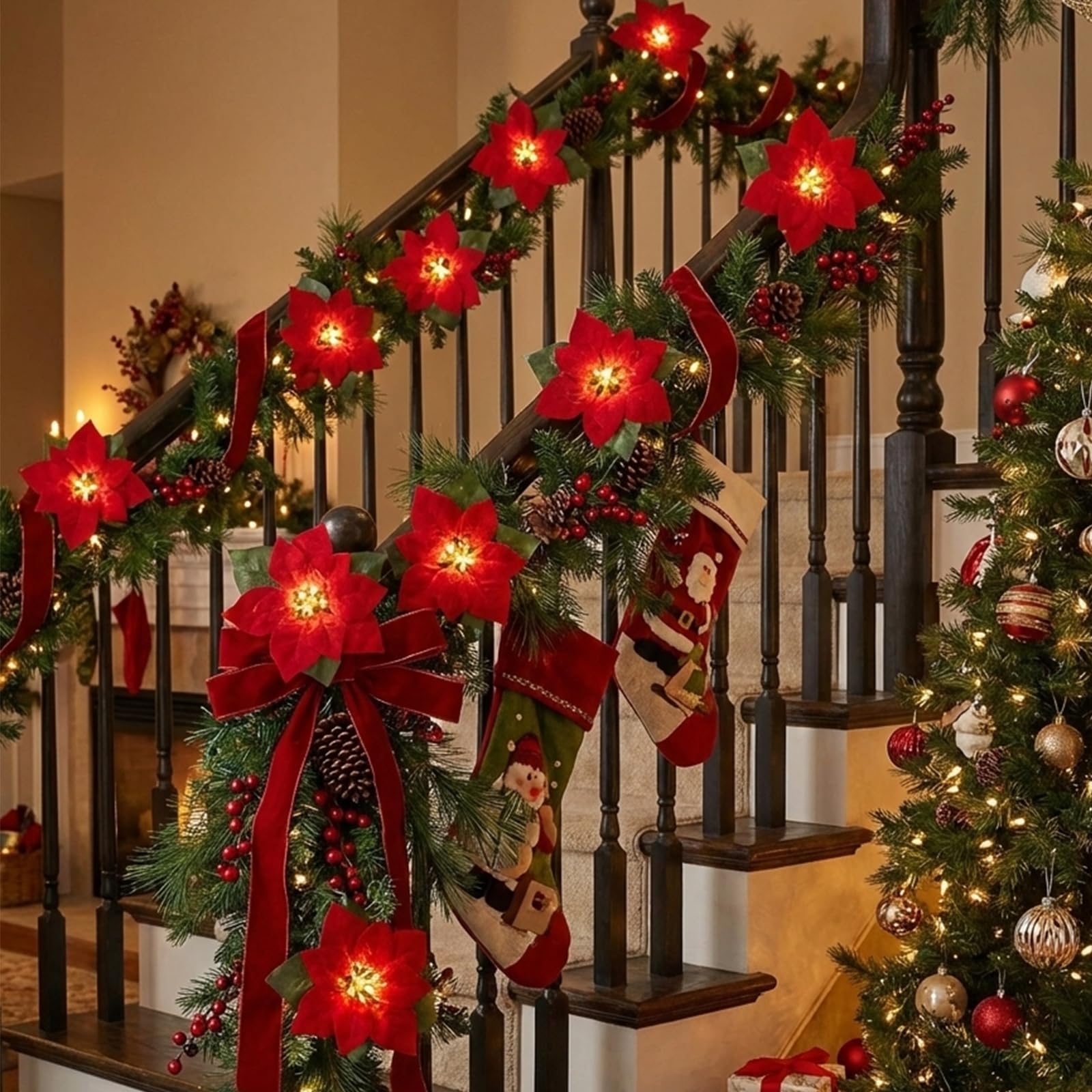 Light-Up Poinsettia Flower Just Plug Into A Standard Christmas Light Set 2 