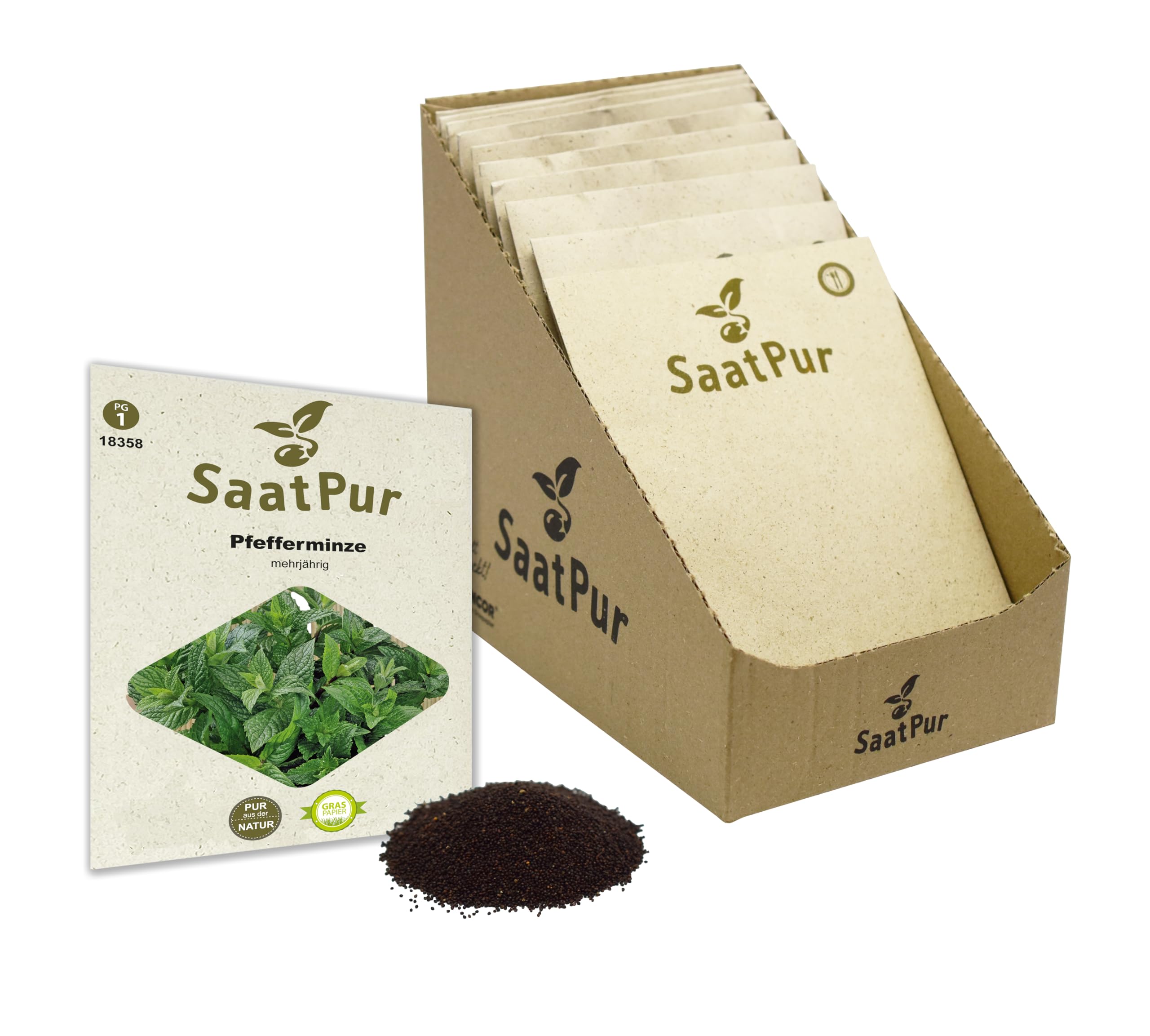 SaatPur Pfefferminze Samen, Saatgut - Kleines Tray mit 25 Portionstüten für je ca. 600 Pflanzen