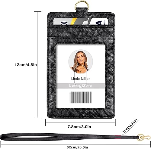 Miniatura 4 de Soporte para tarjetas de identificación con cordón soporte vertical de piel sintética con 1 ventana de identificación transparente 4 ranuras para