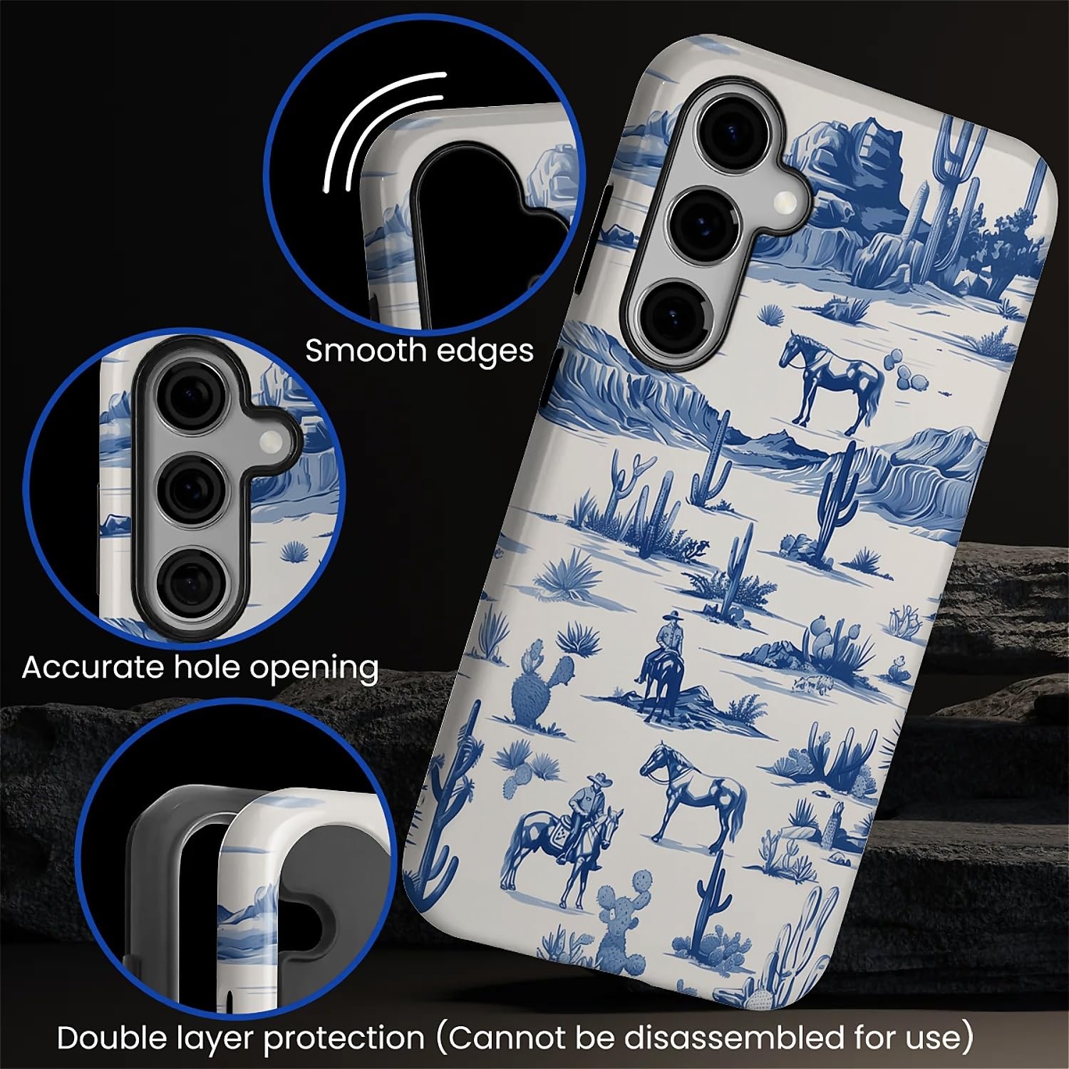 do Samsung Galaxy S25 etui, hybrydowe 2-warstwowe silikonowe ochronne błyszczące etui dla dziewcząt kobiet do Samsung Galaxy S25 zachodni kowboj koń krowa pustynia kaktusy wzór