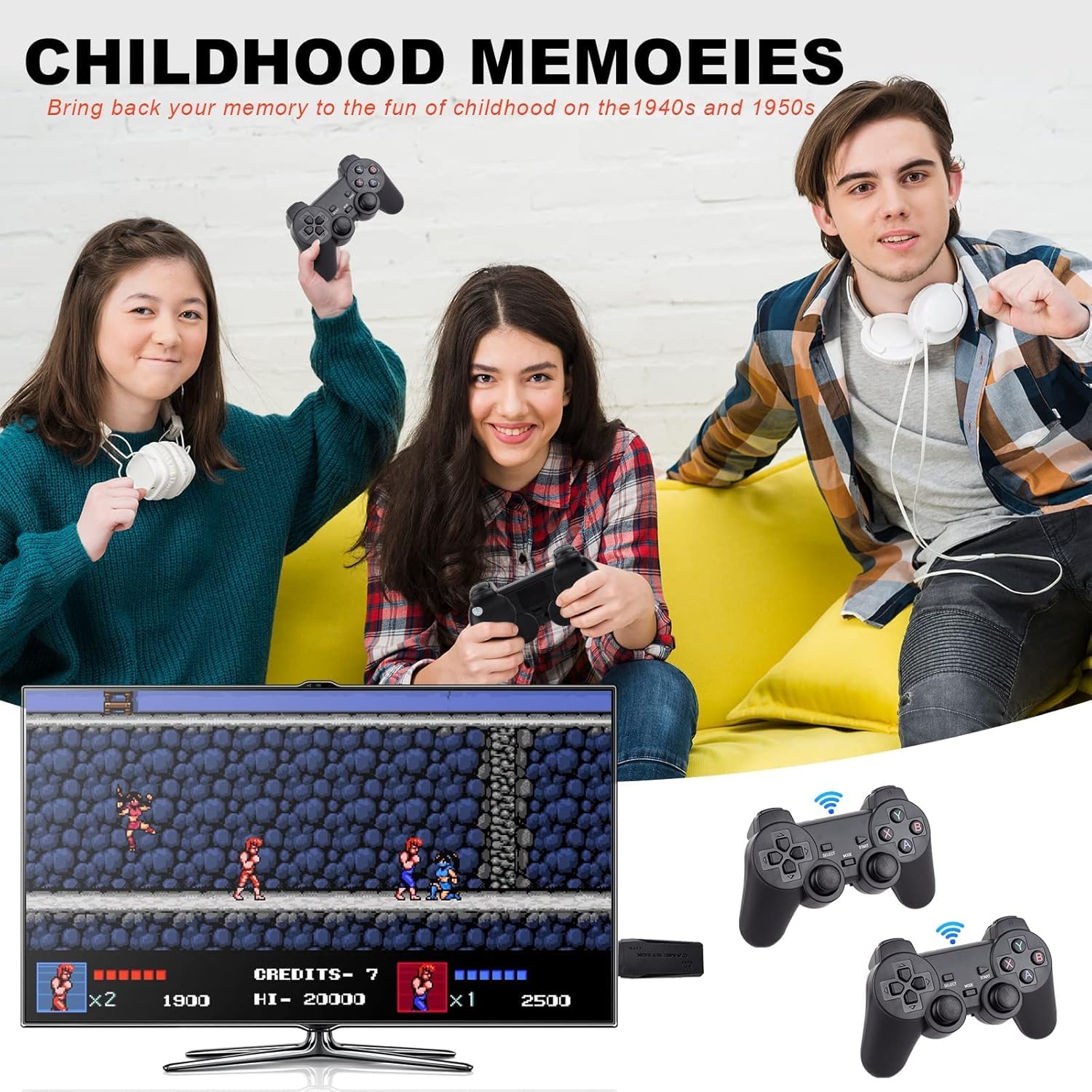 Drumstone Buy ONE GET ONE Retro Game Console, Retro Game Stick,2024 Upgrade Plug and Play Video Game Console Built-in 25100+Games,4K HDMI Output,15 Classic Emulators, Dual 2.4G Wireless Controllers 4