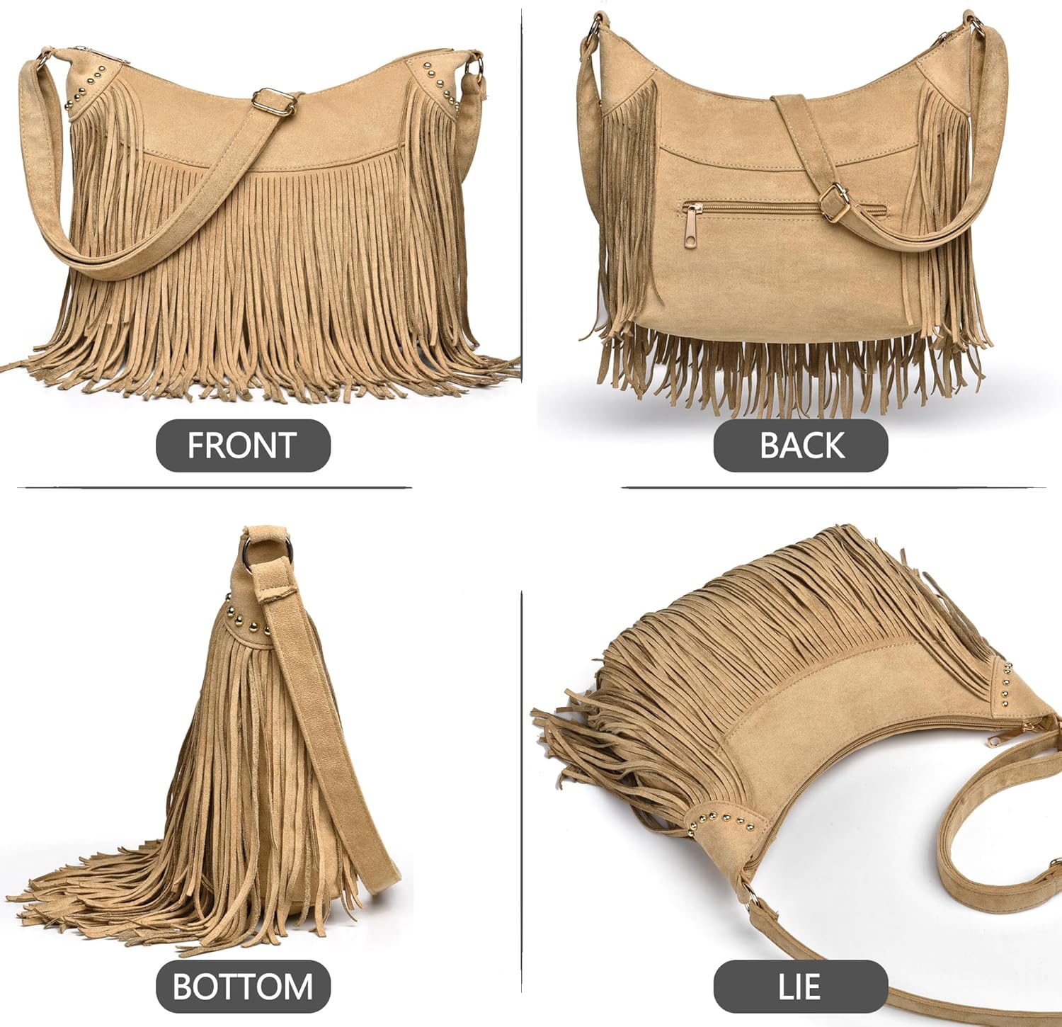 Fringe Hobo Bags for Women Vintage Suede Crossbody Bag Hippie Western Cowgirl Purses Tassel Shoulder Bag - Image 5