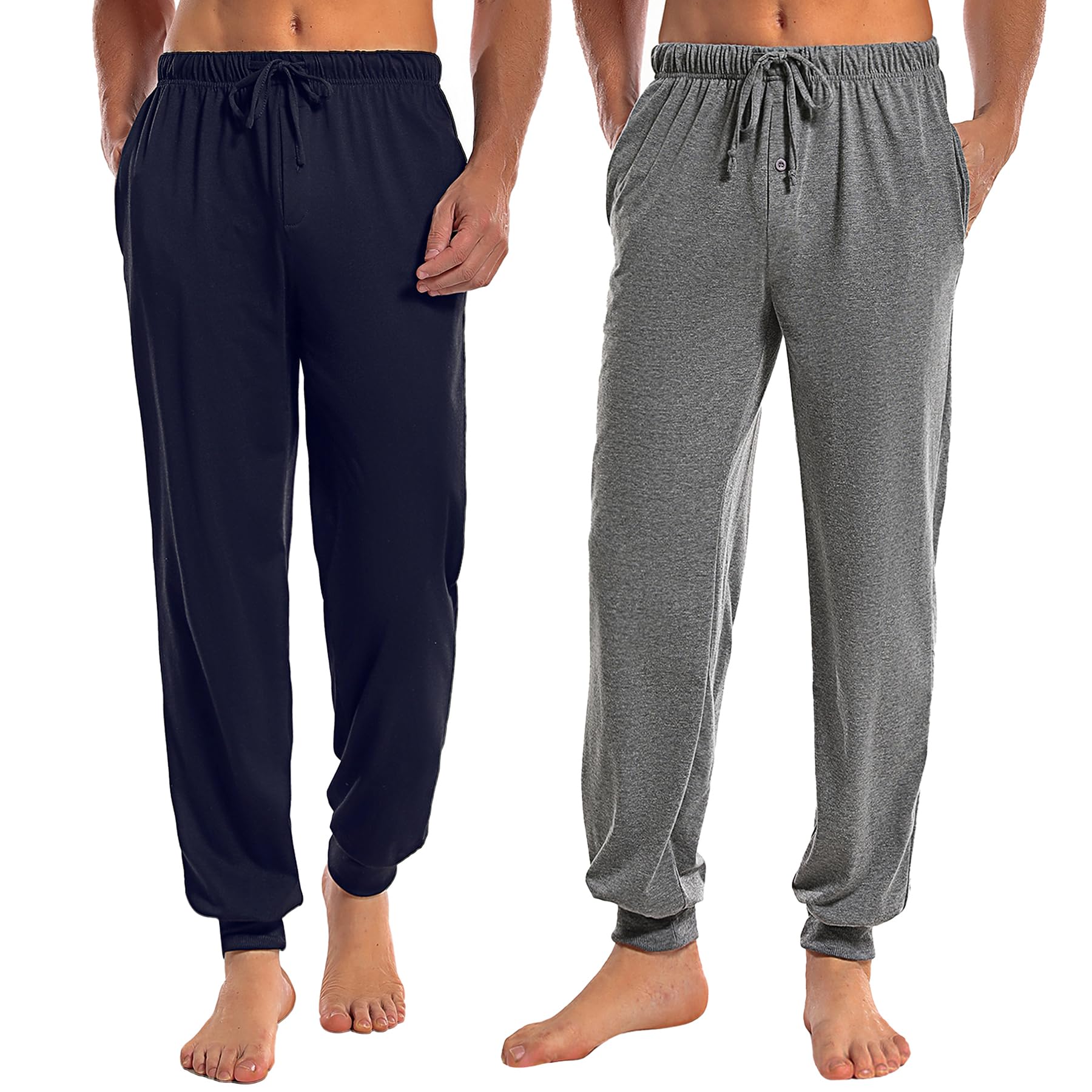 Marvmys Schlafanzughose Herren Lang mit Bündchen Einfarbige | Pyjamahose für Männer Schlafhose Haushose Freizeithose mit Knopfleiste