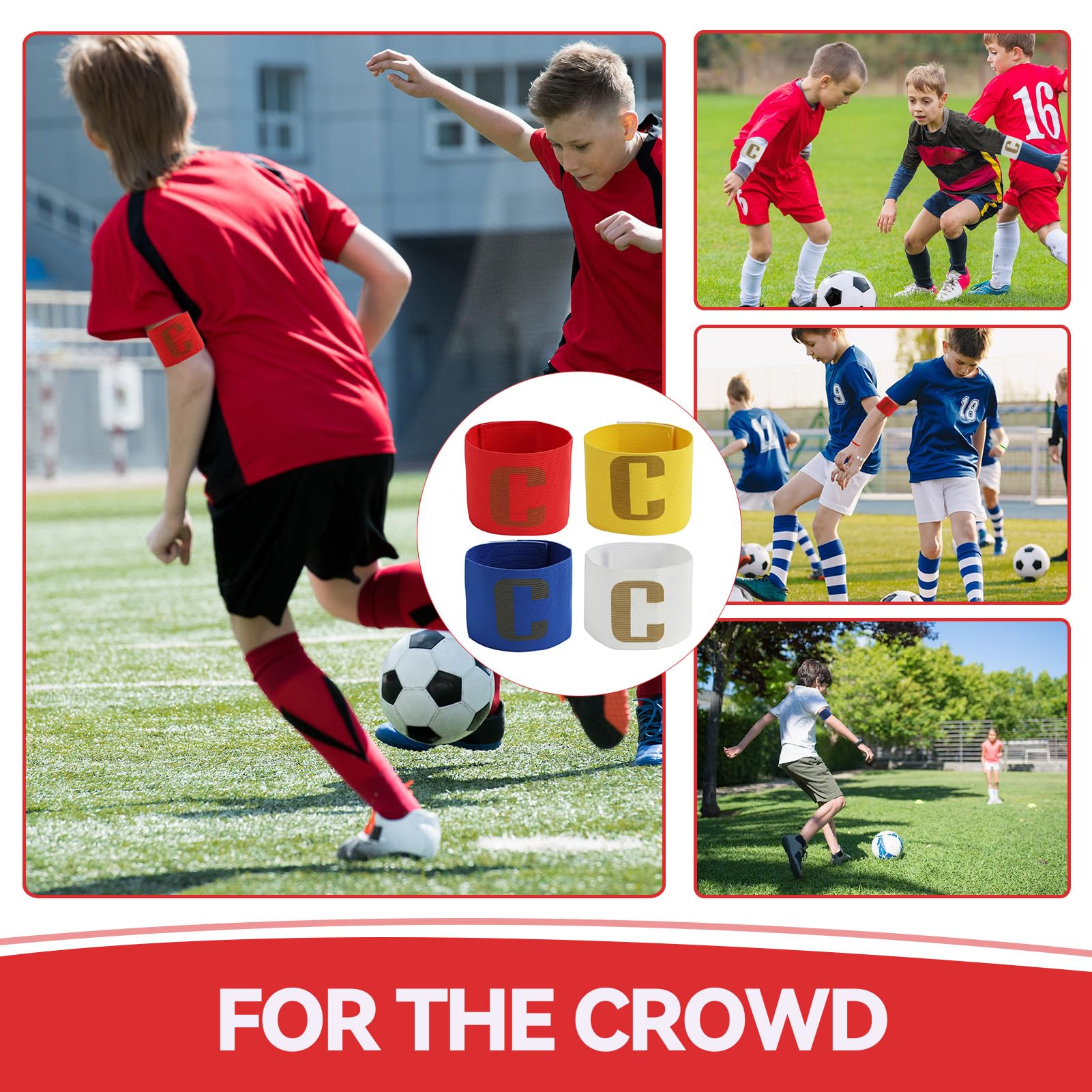 4 Fasce da Capitano per Bambini, da Calcio, Regolabili e Multicolore, Ideali per Calcio e Altri Sport di Squadra, Fasce Elastiche con Chiusura in Velcro