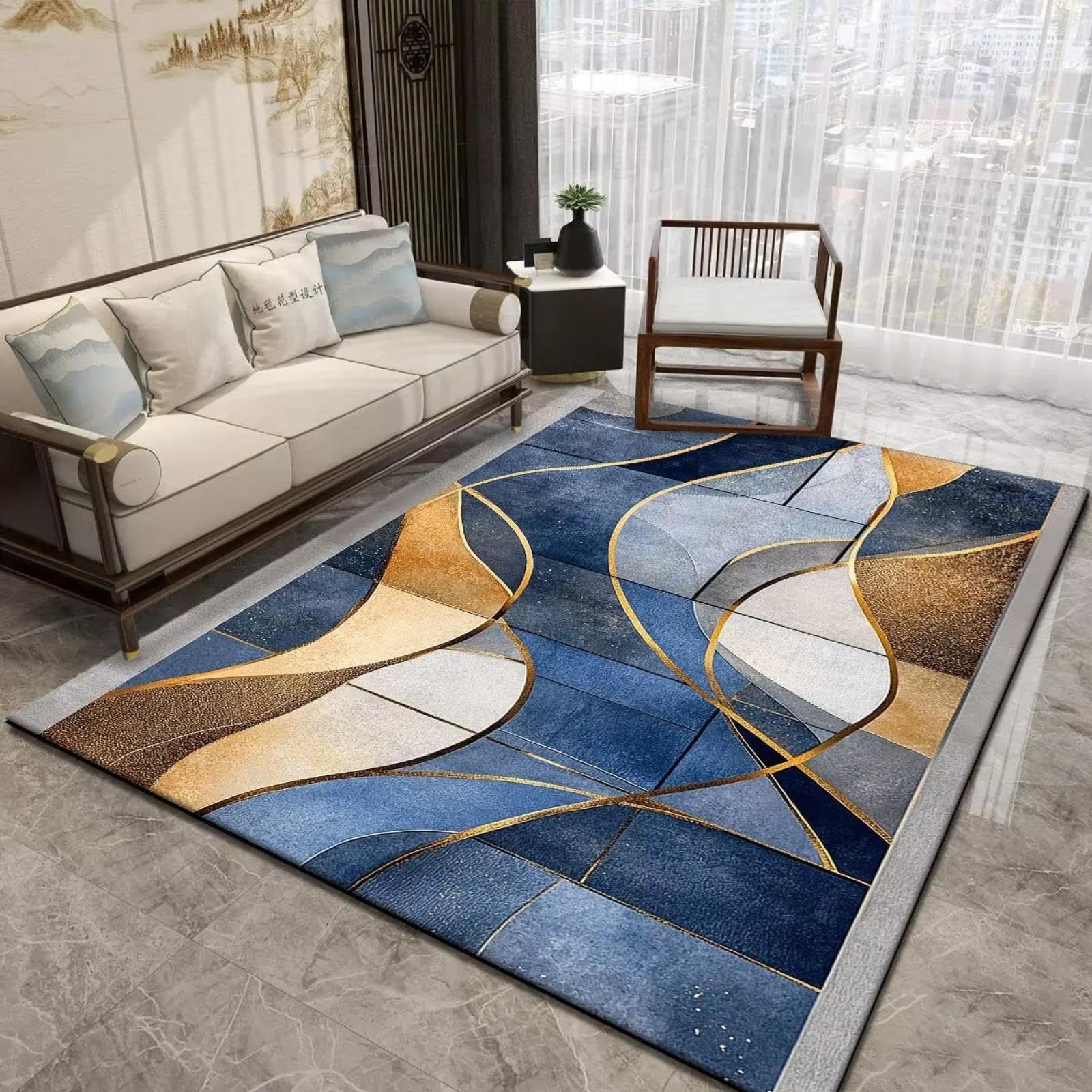 Tapis géométrique haut de gamme en flanelle douce 160x200 pour grand salon