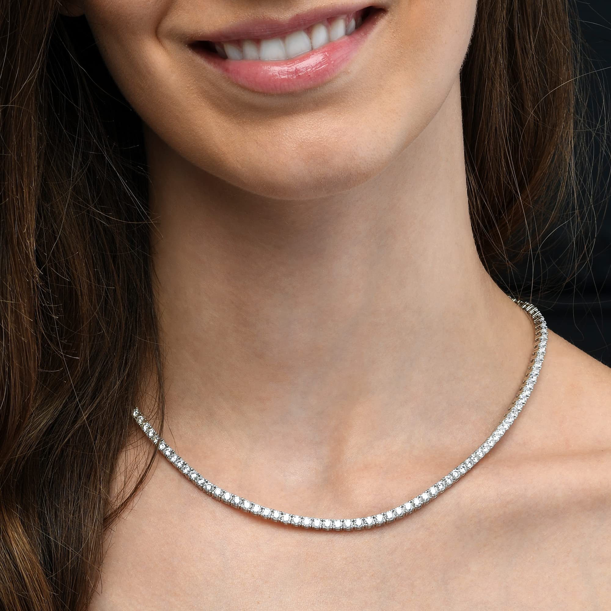 Diamond Treats Collar de Tenis en Plata de Ley 925, Impresionante Collar con Piedras de Circonita Cúbica, Collar de Cadena de Tenis en Plata de Ley 925 Para Mujer