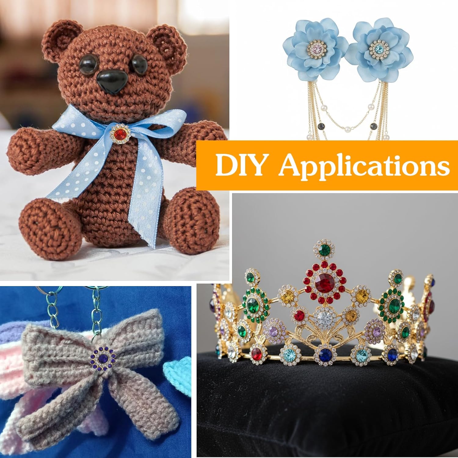 200Pcs Sew on Rhinestones, Glitter Crystal Glass Gems with Metal Claw, 8mm 10mm 12mm 14mm Sunflower Flatback Rhinestones Jewels for Clothes Hats Bags Shoes Wedding Sewing Accessories (Mixed Color) - Image 5