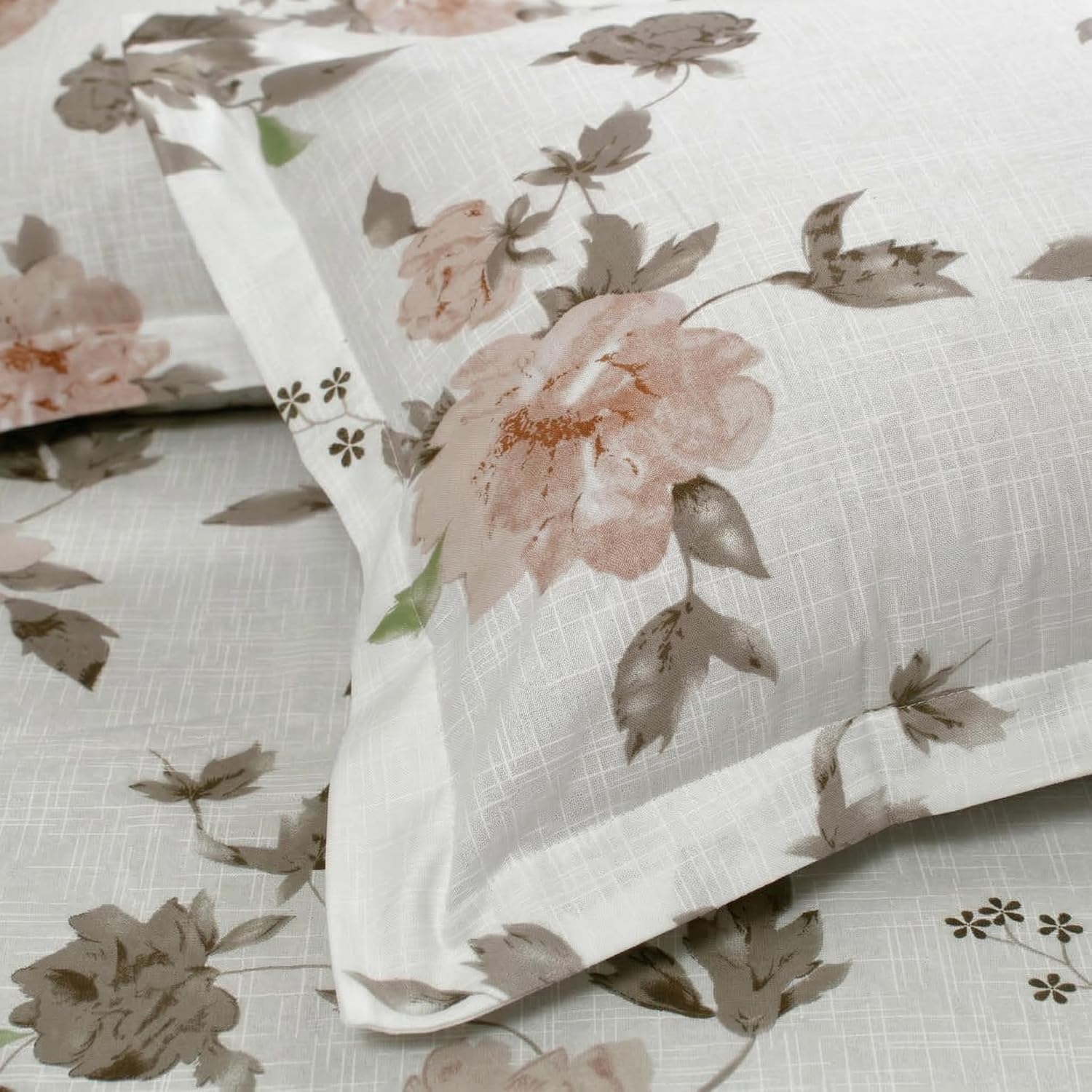 Huesland by Ahmedabad Cotton 144 TC Cotton Bedsheet for Double Bed King Size with 2 Pillow Covers | White, Dusty Rose & Du...