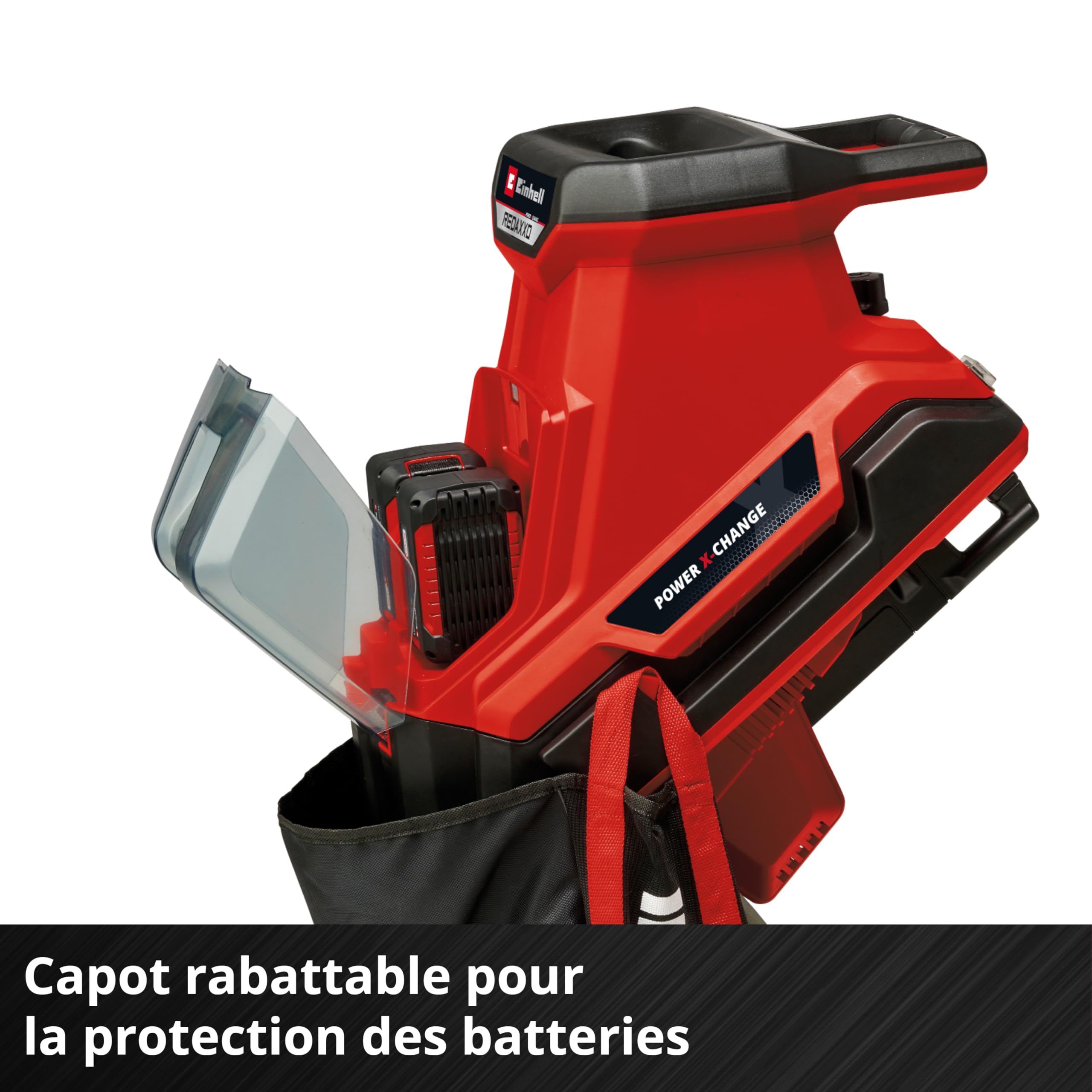Einhell Broyeur de végétaux sans fil REDAXXO 36/25 Solo Power X-Change (36V, 3 lames réversibles en acier spécial, sac collecteur 55 L) Livré sans Batterie ni Chargeur