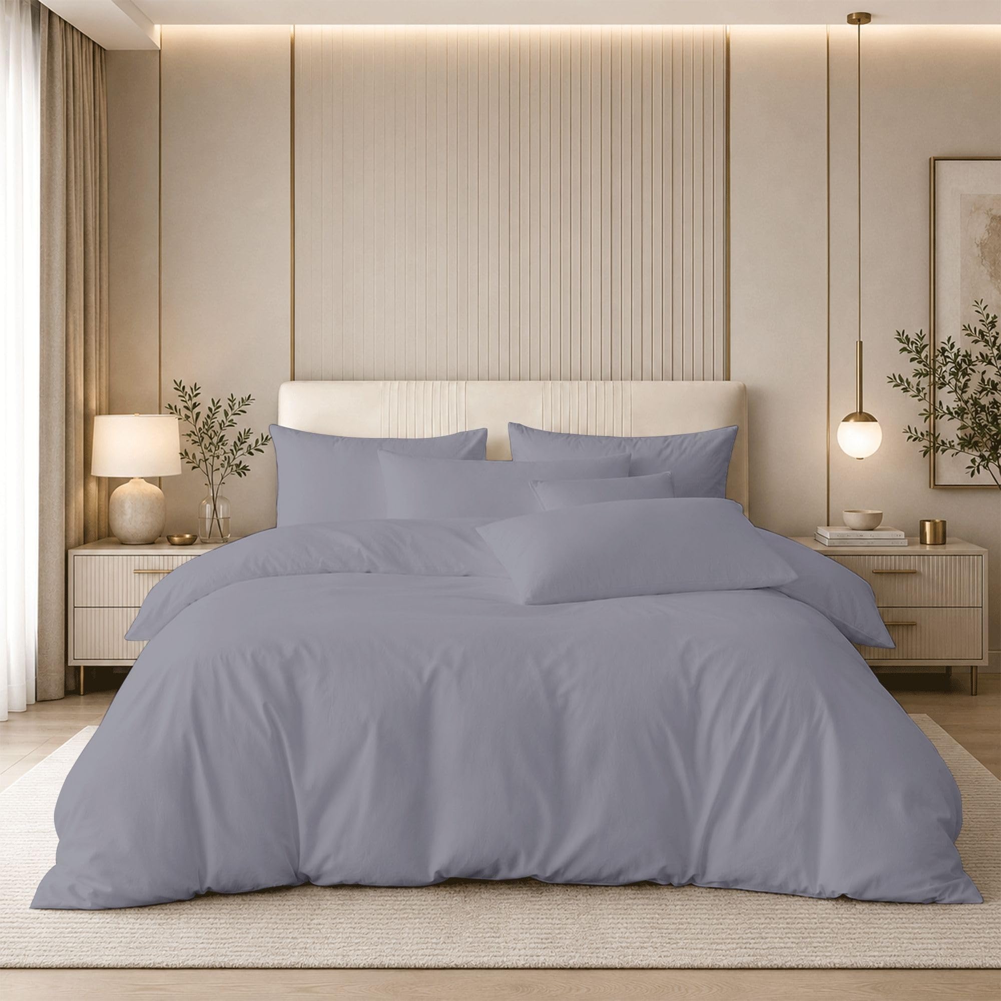 BloomBedding 100% Egyptian Cotton Double size Duvet Cover Set 4PCS, 400 Thread Count Bedding with 25cm Deep Fitted Sheet & 2 Pillowcases, Soft Feel
