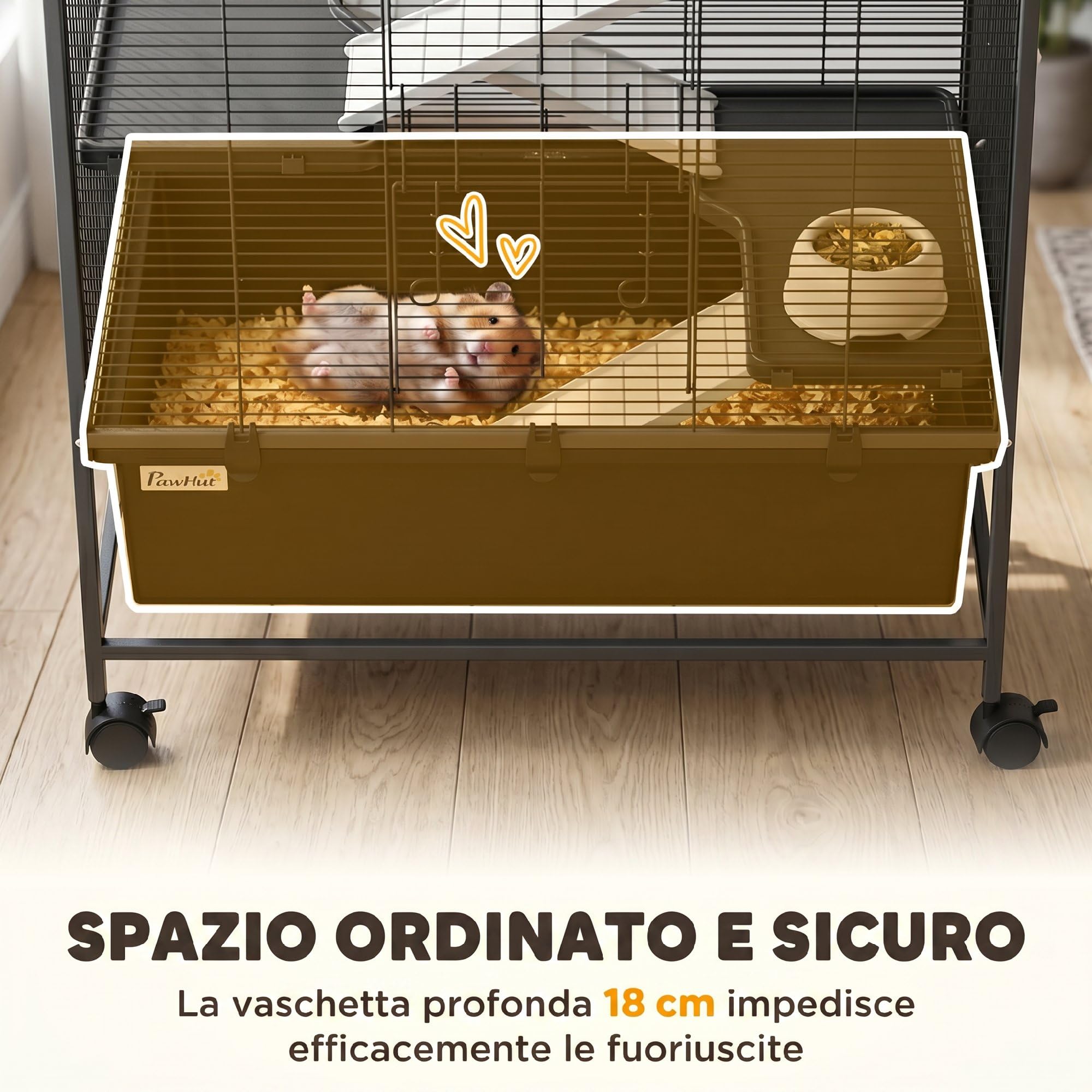 PawHut Gabbia per Conigli in Acciaio a 4 Livelli con Piattaforme, Rampe, Ruote, Serbatoio Acqua, Ciotola e Vassoio Rimovibile, Gabbietta per Criceti, Porcellini d'India, Furetti, 75x46x94.5 cm, Nero