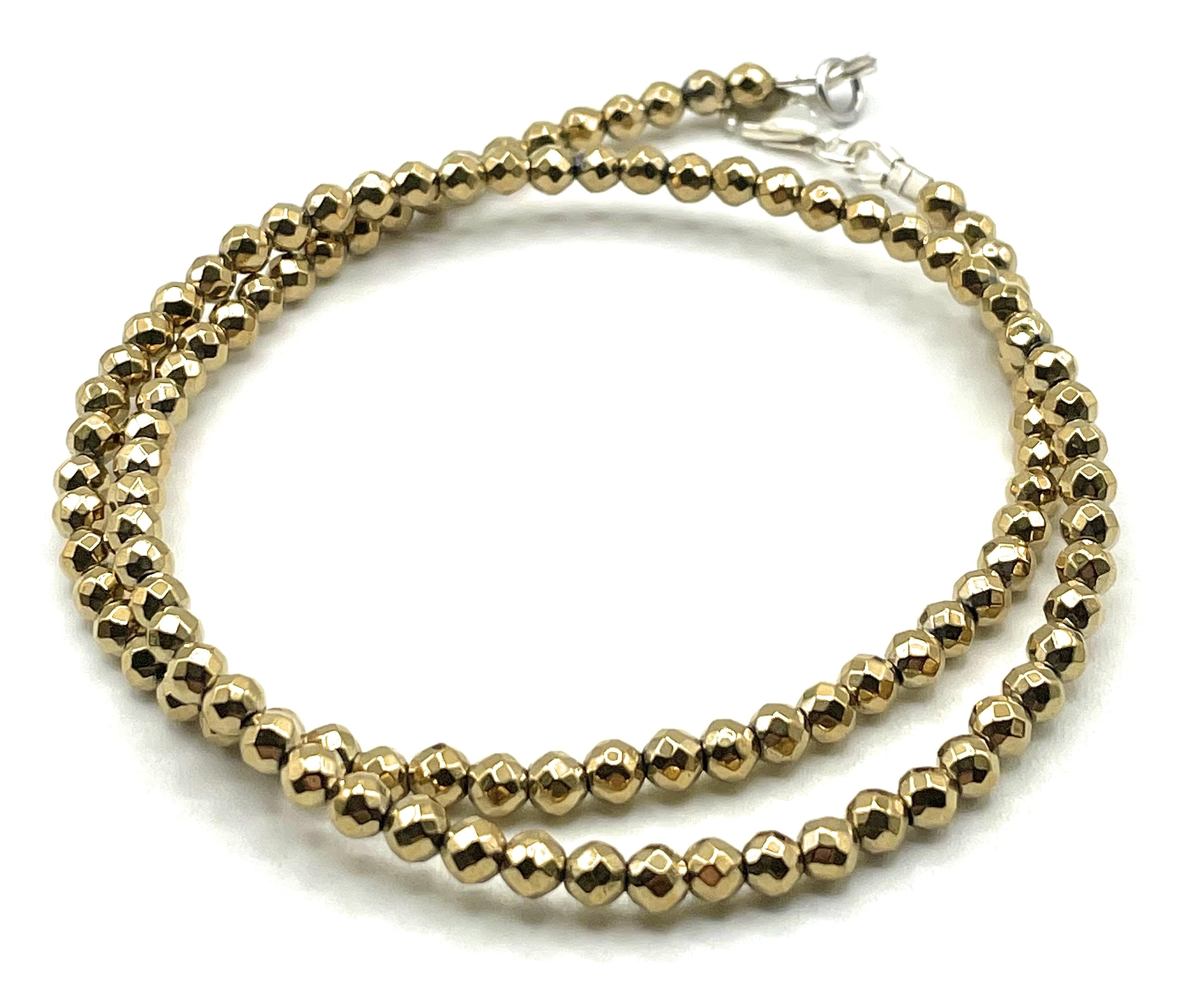 Collana con Ematite Dorata 4 mm e Argento 925, Girocollo con Pietre Dure Naturali, Gioielli Minimalisti, Bijoux Boho, Regalo per Lei