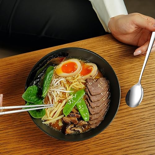 Miniatura 7 de Tiokin Juego de cucharas y palillos, 4 pares de palillos de metal de acero inoxidable, juego de 4 palillos y cucharas coreanos, juego de cucharas de