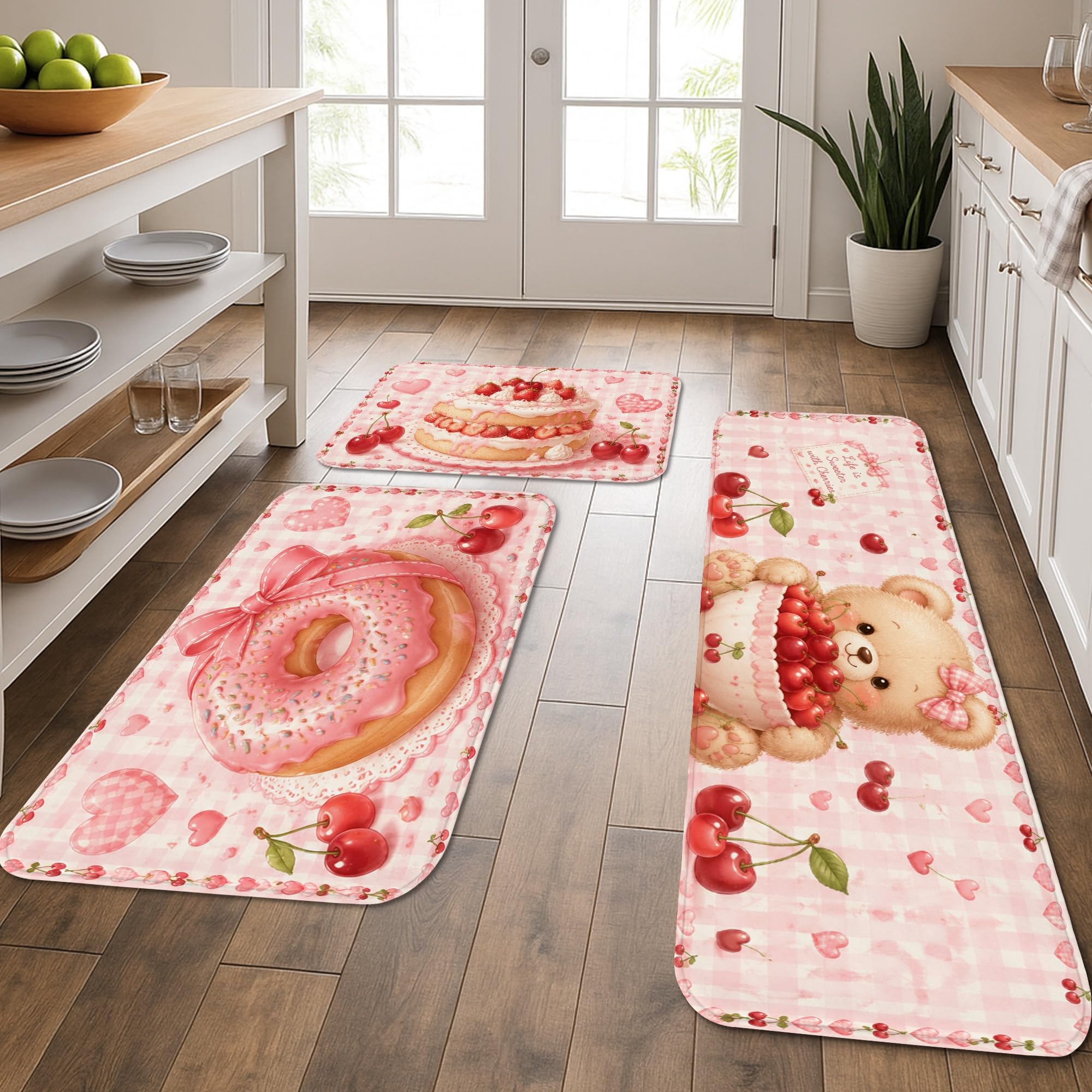 Tapis de cuisine lavable et antiderapant a motif peche