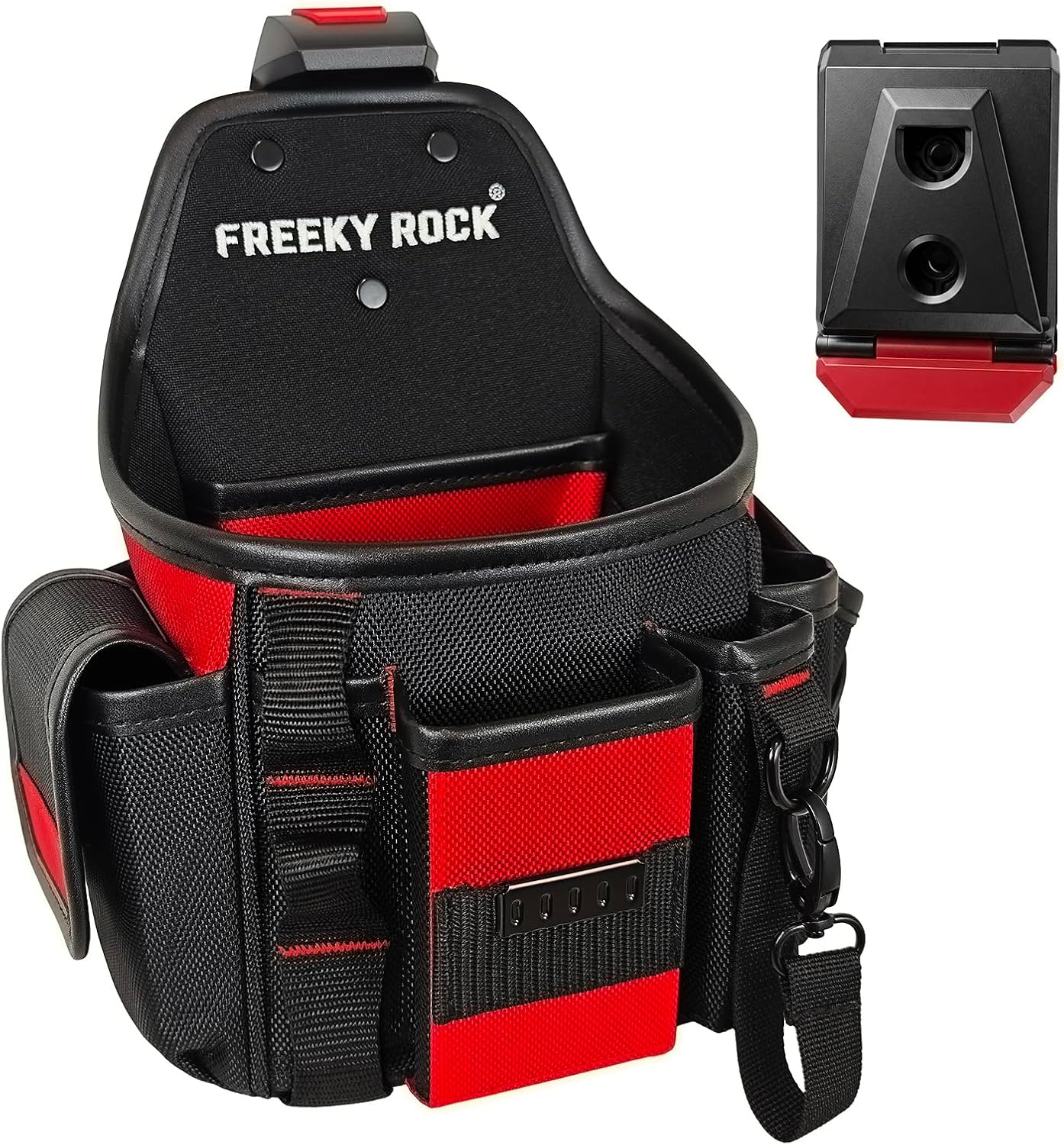 Electrician Tool Pouch with Quick Detach Belt Clip, Heavy Duty Tool Belt Pouches with Notebook Pocket, Tape Measure Holder & Screwdriver Loops for Carpenter, Contractor, HVAC Tech & DIY