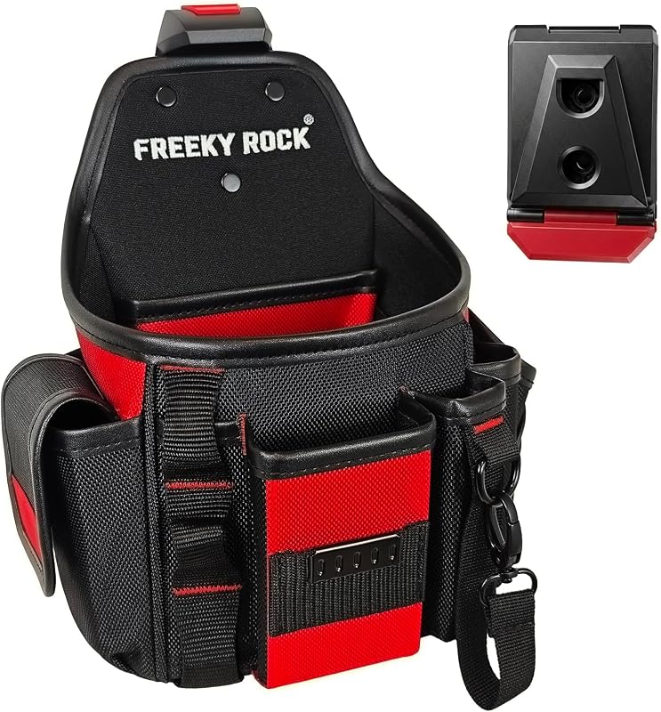 Electrician Tool Pouch with Quick Detach Belt Clip, Heavy Duty Tool Belt Pouches with Notebook Pocket, Tape Measure Holder & Screwdriver Loops for Carpenter, Contractor, HVAC Tech & DIY