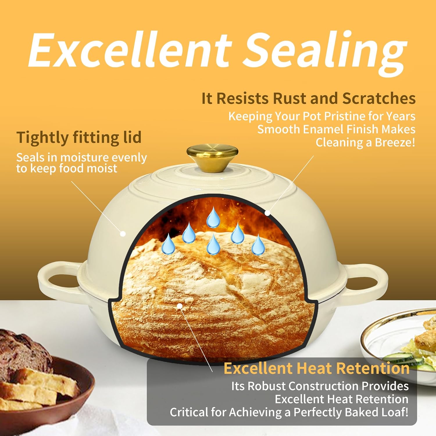 Bread Dutch Oven for Sourdough Bread Baking – Cast Iron Dutch Oven Pot with Lid, Enameled Bread Baker, 6 Quart/26cm White