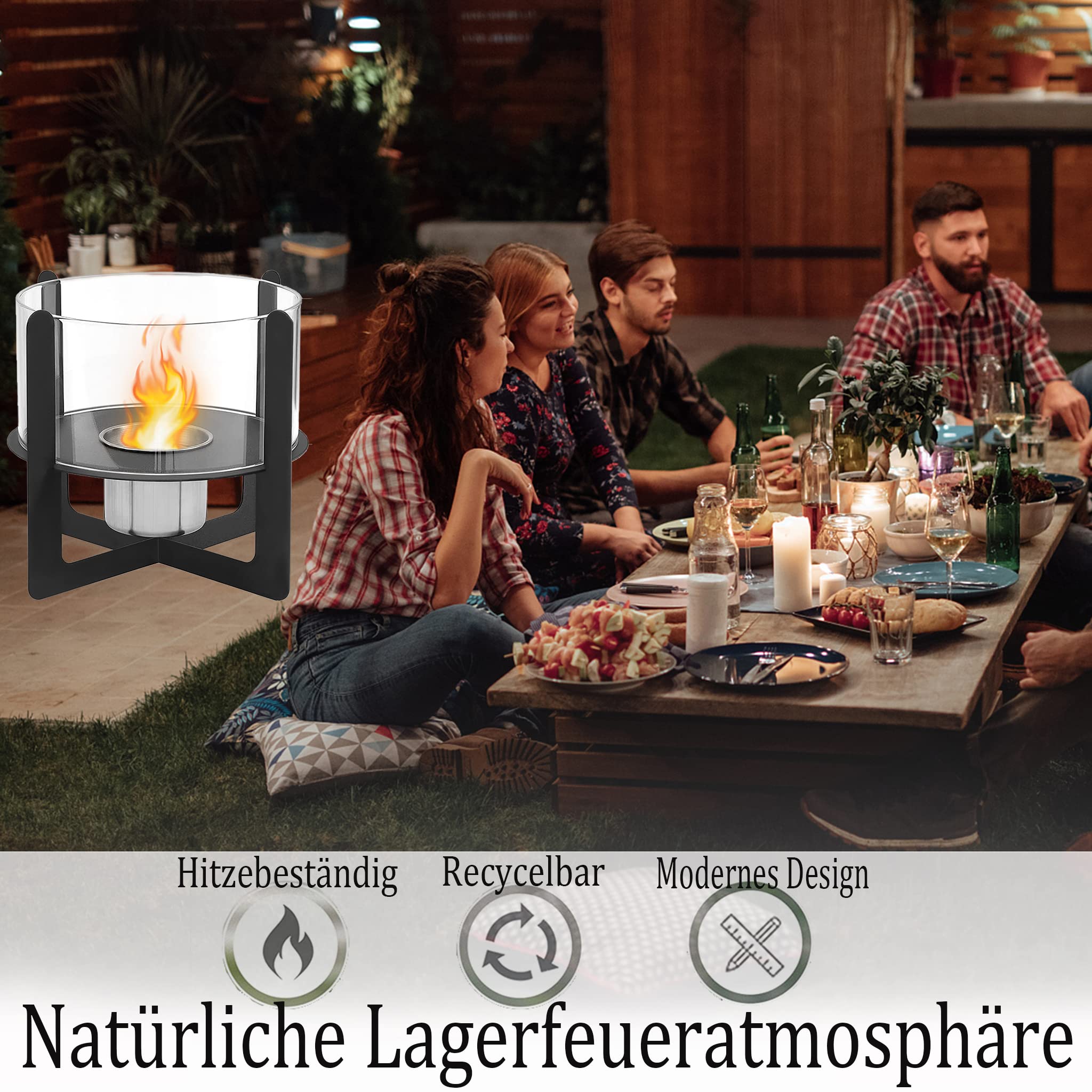 Cheminée De Table à Bioéthanol - Verre Trempé Et Acier Inox - Pour Intérieur/Extérieur