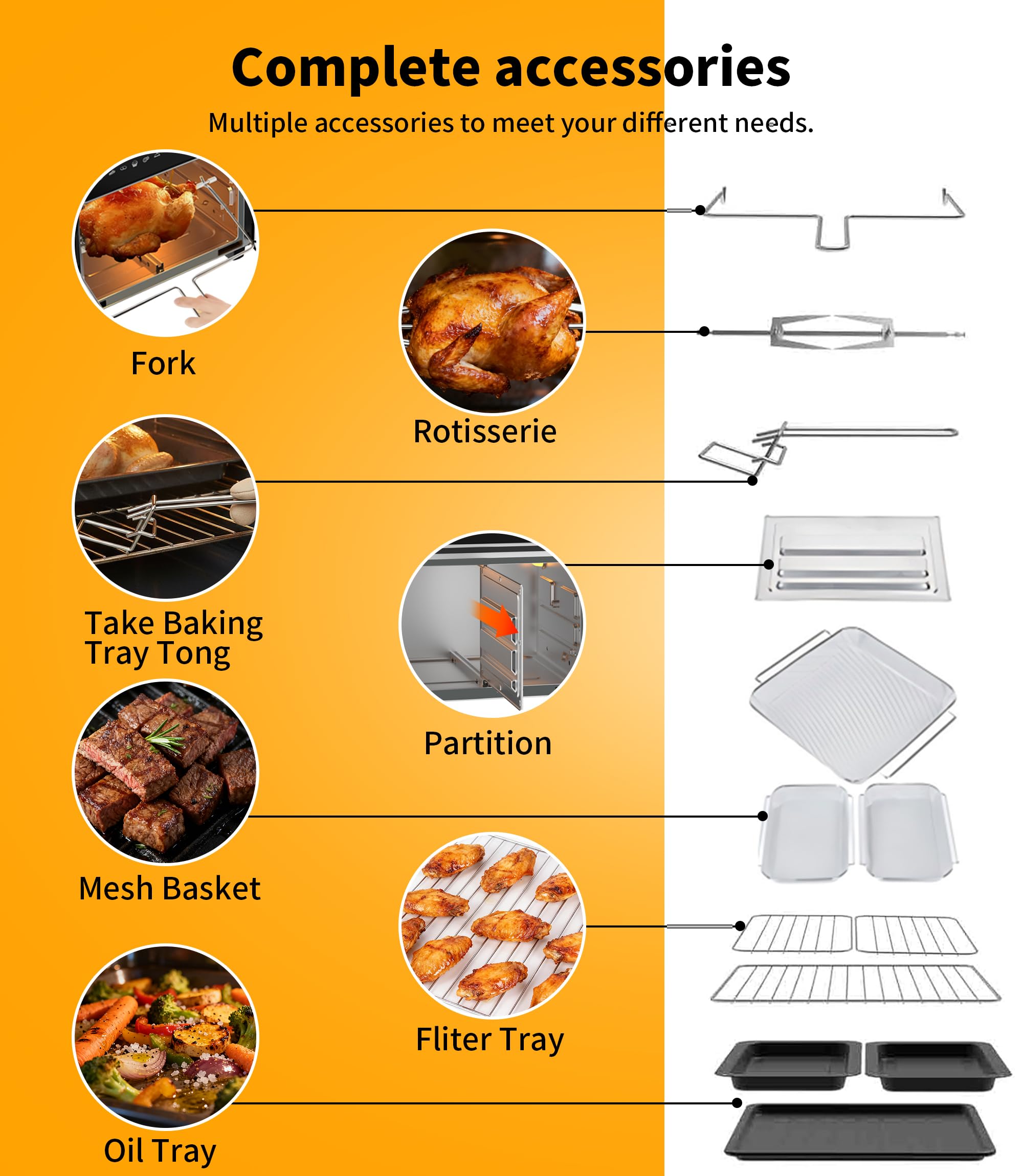Friteuse à air chaud 23L Mini Four – Zone simple/double réglable, 2600W Airfryer avec Bouton rotatif & Écran tactile, 12 programmes, Intérieur en acier inoxydable, 13 accessoires & livre de recettes