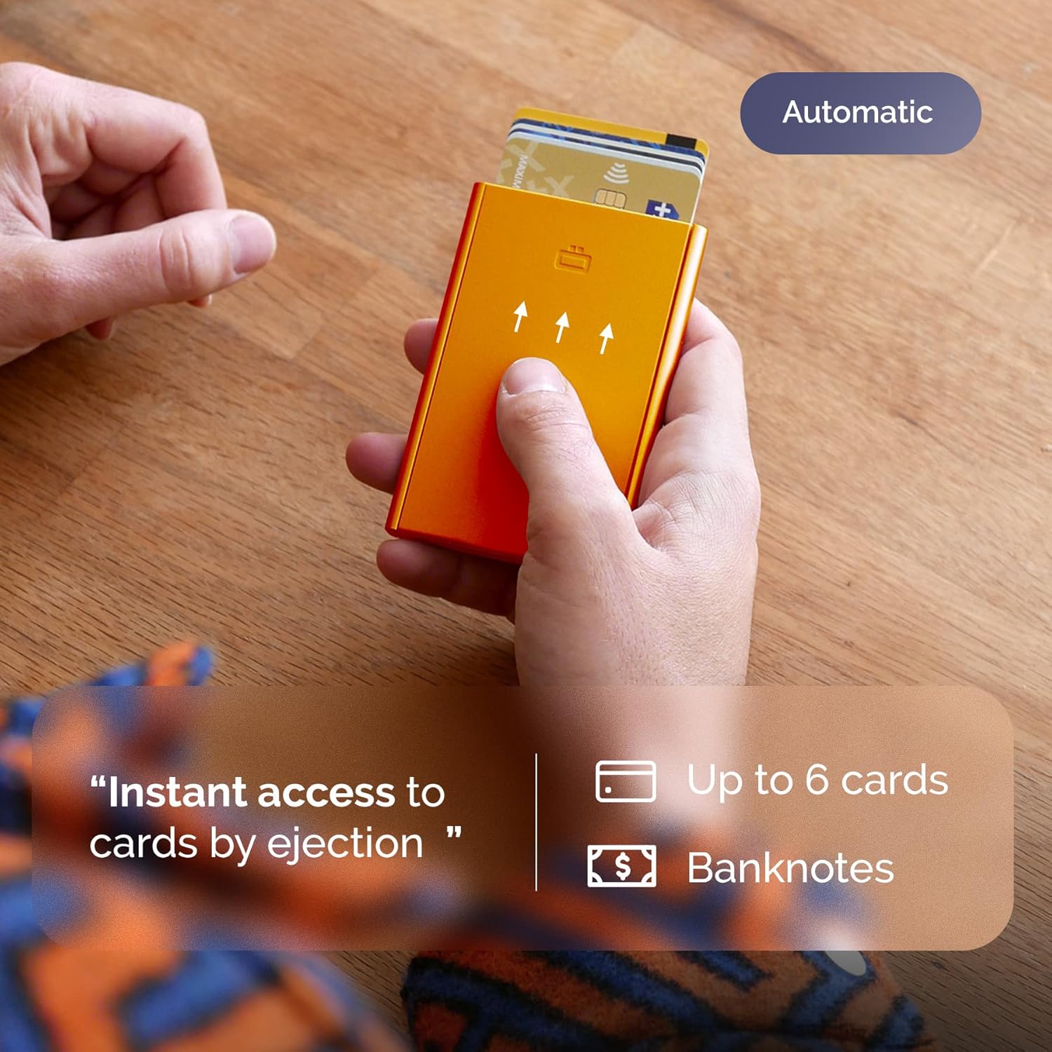 ÖGON -DESIGNS- Automatic aluminum card holder, RFID protection against fraud and demagnetization, slim and minimalist wallet for men and women, Slider model