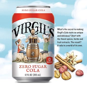 VirgilaTMs, Zero Sugar Cola, Great Tasting Zero Calorie Keto Friendly Soda (6-12oz cans)