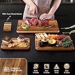 Ensemble de 3 planches à découper en bois de teck pour la cuisine, planche à charcuterie robuste non toxique, glisse sur l'évier, planche à découper en bois épaisse et solide, grand, moyen et petit, meilleur cadeau essentiel pour la cuisine