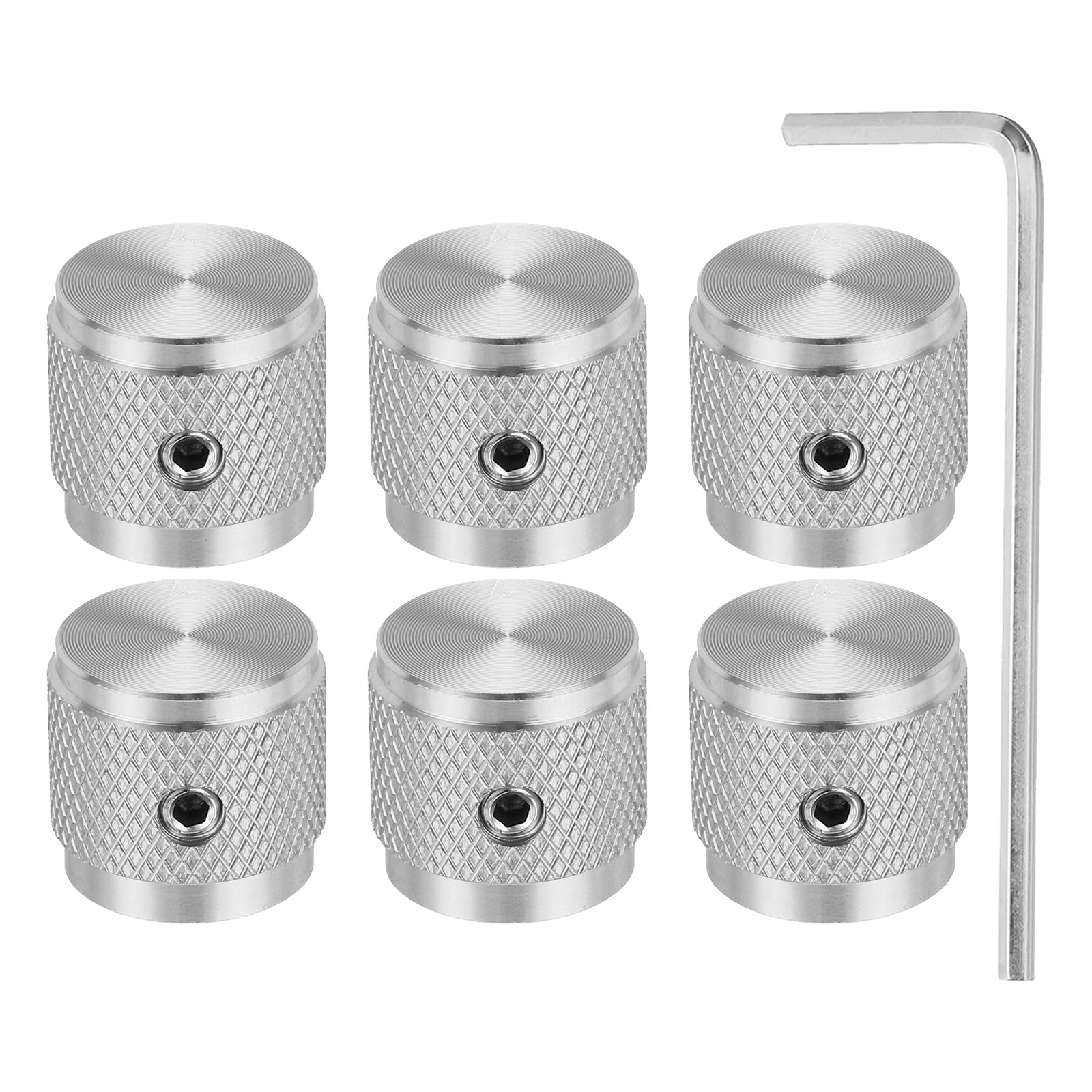 sourcing map 6 Pcs Aluminium Potentiometer Knobs, 1/4" (6mm) Universal Volume Tone Control Knobs with Arrow Indicator for Guitar, 5/8" Silver