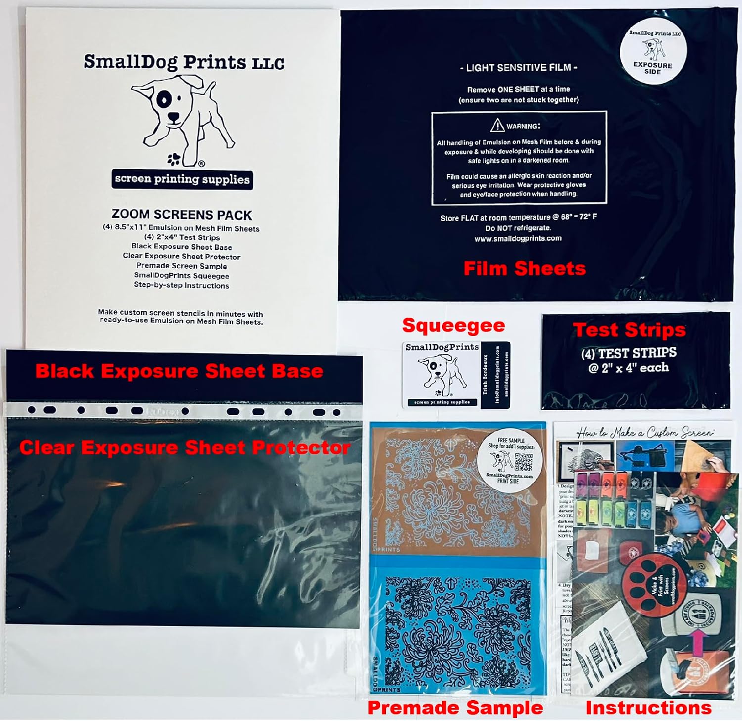 SmallDog Prints Zoom Screens Film Pack: (4) 8.5"x11" Screen Printing Film Sheets (Make Custom Screens in Minutes & Screen Print - Clay, Bisque, Polymer Clay, Paper, Gel Plates, t-Shirts, etc.)