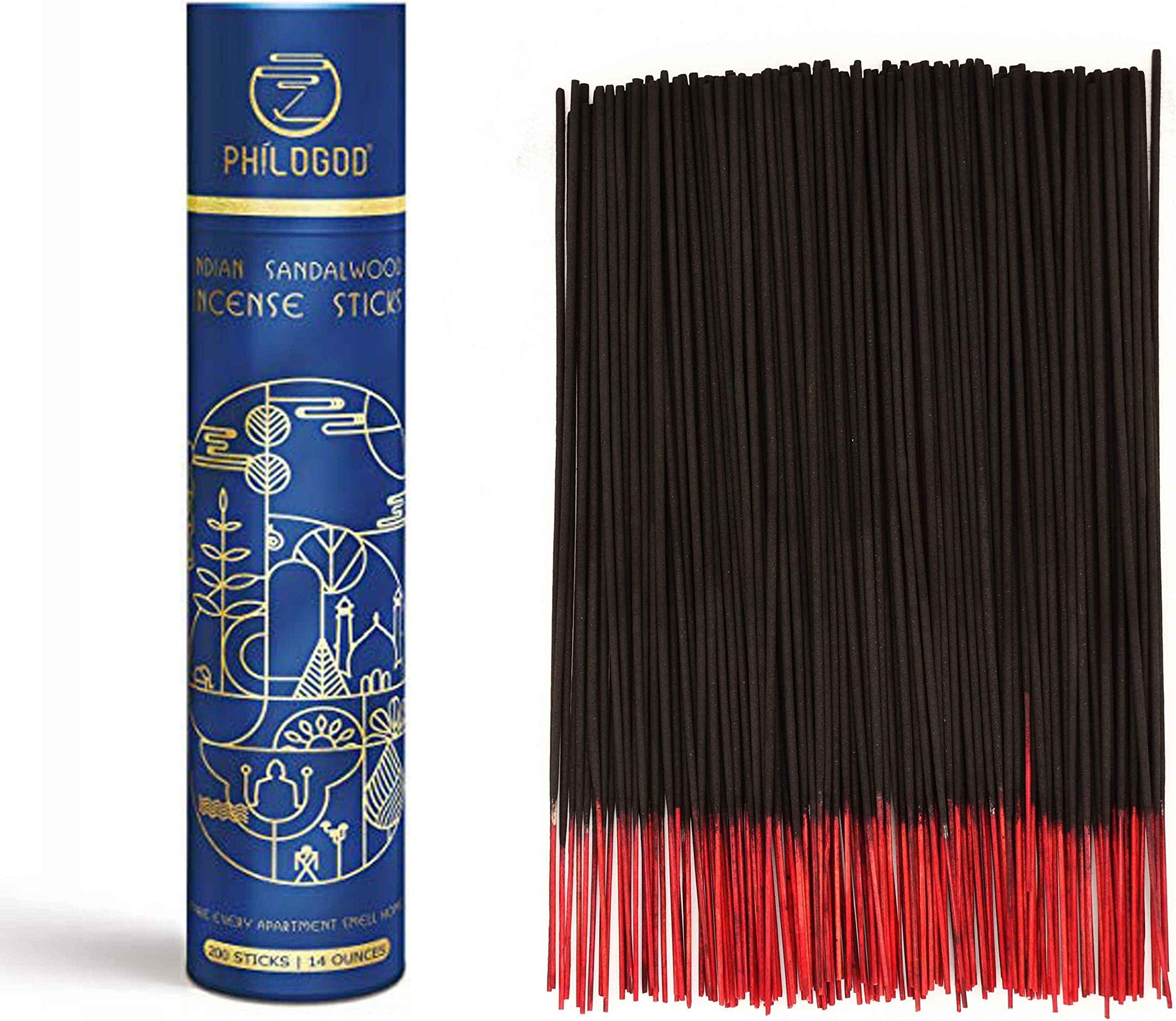 PHILOGOD Premium Indian Temple Incense Sticks Hand Rolled 100% Natural with Intense Long Lasting Fragrance for Yoga Meditation Pack of 200 Sticks (Advanced)