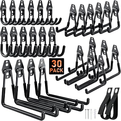 Housolution Steel Garage Hooks - 30Pack Anti-Slip Coating, Black