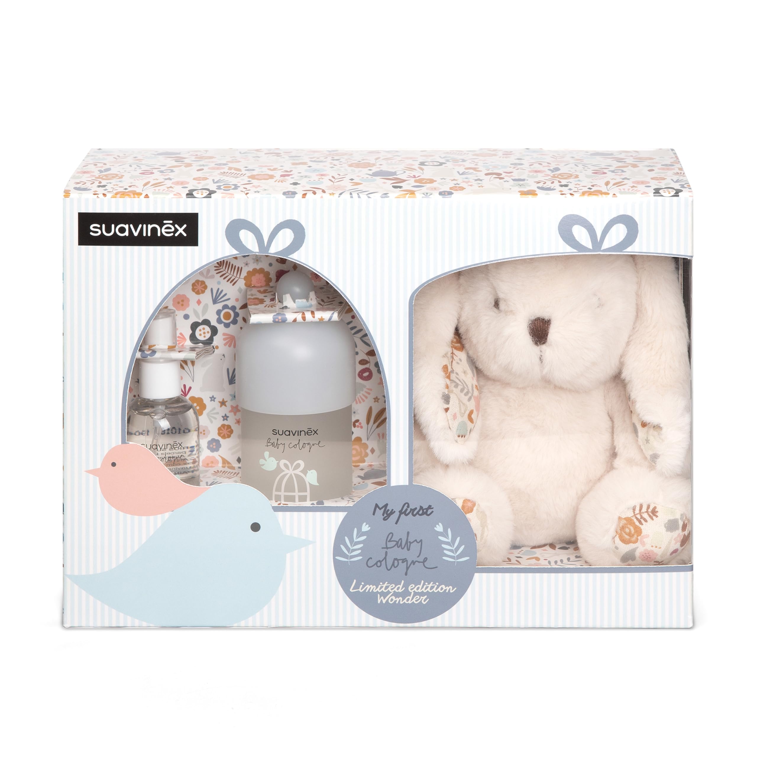 Suavinex, Gift Baby Colonia, Include Baby Cologne 100 ml + 50 ml da viaggio + Peluche per bebè, A basso contenuto di alcol per neonati e bambini, non macchia i vestiti