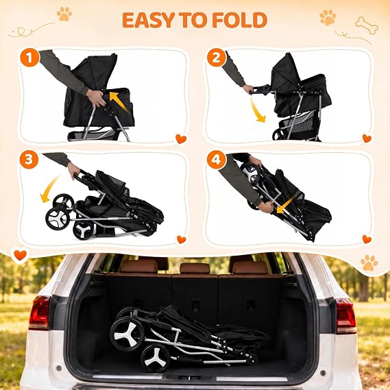 ZENY Foldable Pet Stroller, Cat/Dog Stroller with 4 Wheels
