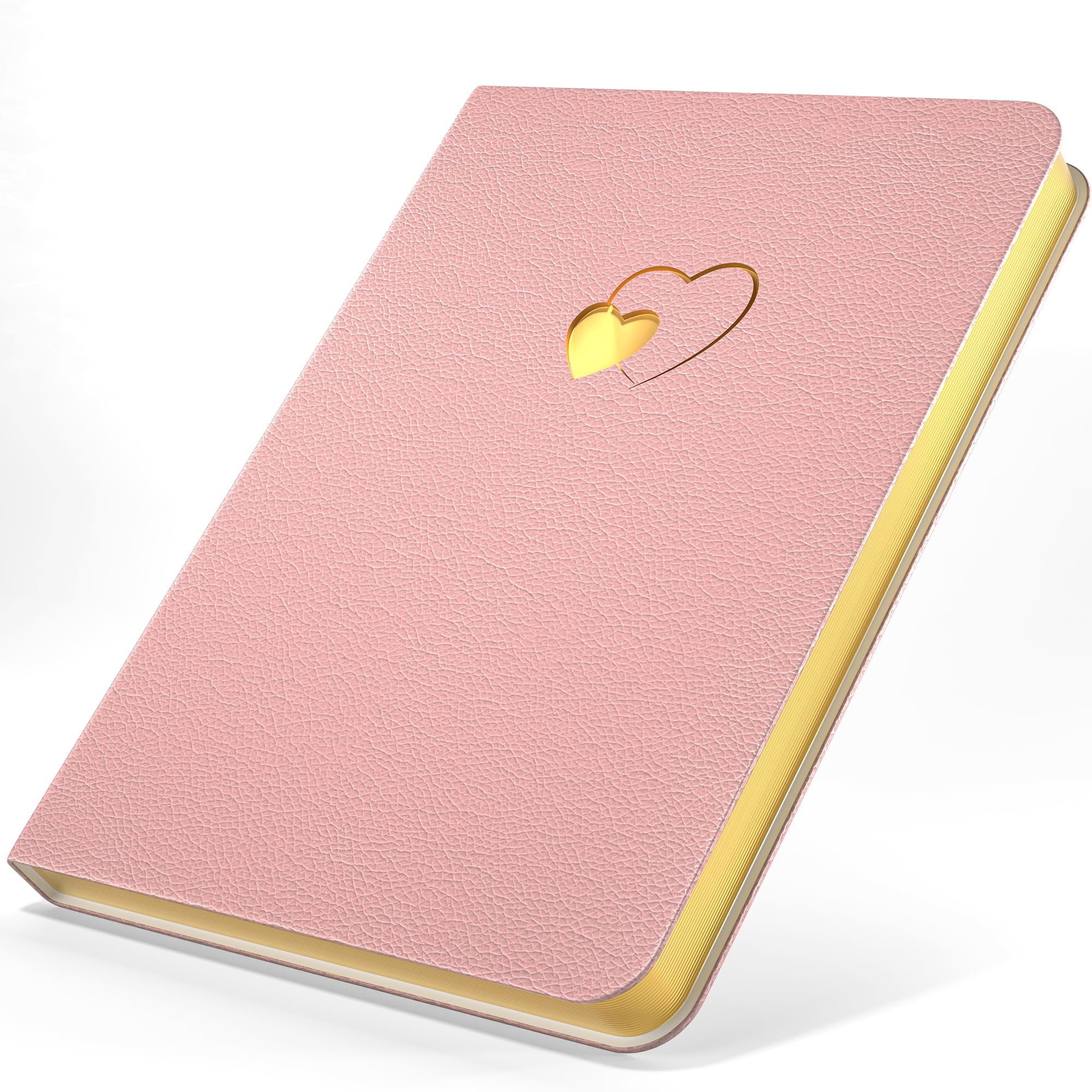 CAGIE Notebook A5 Leather Heart Groove Hardcover Lined Thick Notebook Pages Girls Diary Journal for Teenage Girls and Women Pink