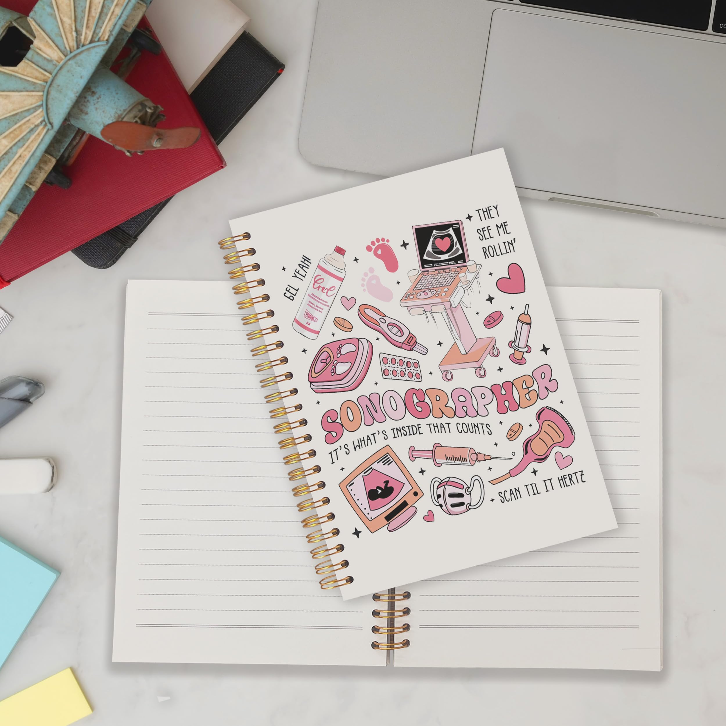 Sonographer Gifts Spiral Notebook 5.5x8.3, Ultrasound Tech Gifts Journal for Writing, Sonography Nursing Notebook Journal for Note Taking, Medical Office School Supplies
