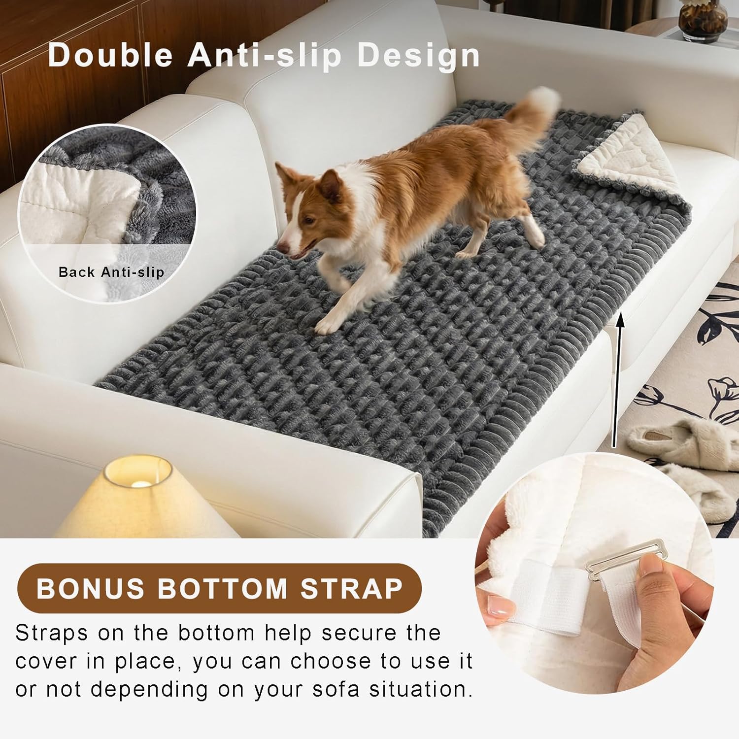 NILUOH Couch Cover for Dogs Washable, Fuzzy Pet Sofa Slipcover for 2-3 Cushion Sofa Pet Friendly, Thick Non-Slip Couch Cushion Covers Protector (Dark Gray, 27.6" x 82.7")