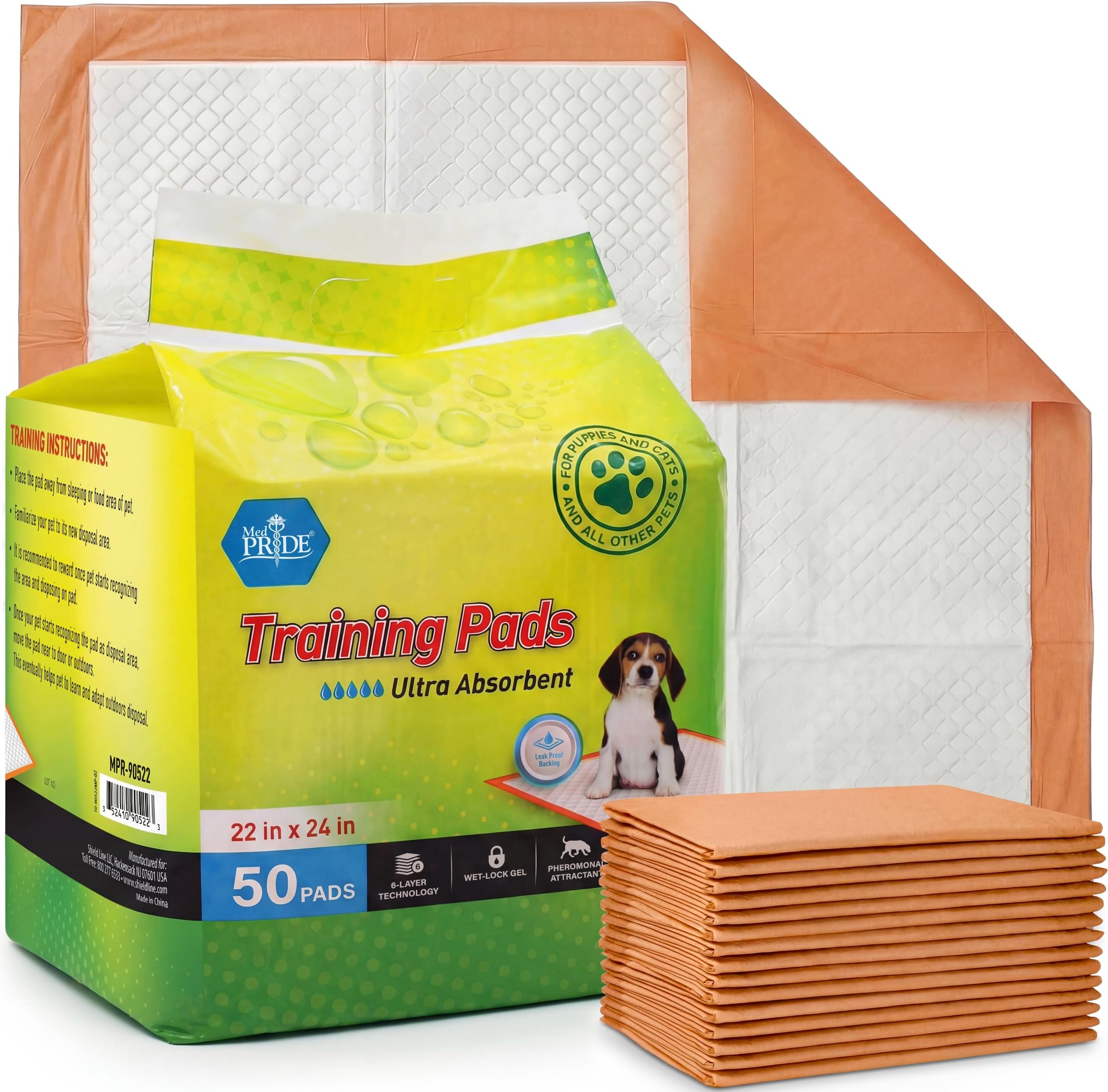 Dog Training Pads With Attractant [Pack of 100] Disposable, Ultra-Absorbent Puppy Potty Pee Pads With 6-Layer Technology- Leakproof & Waterproof Pet Pads For Dogs, Cats, Rabbits [22'' x 24”]